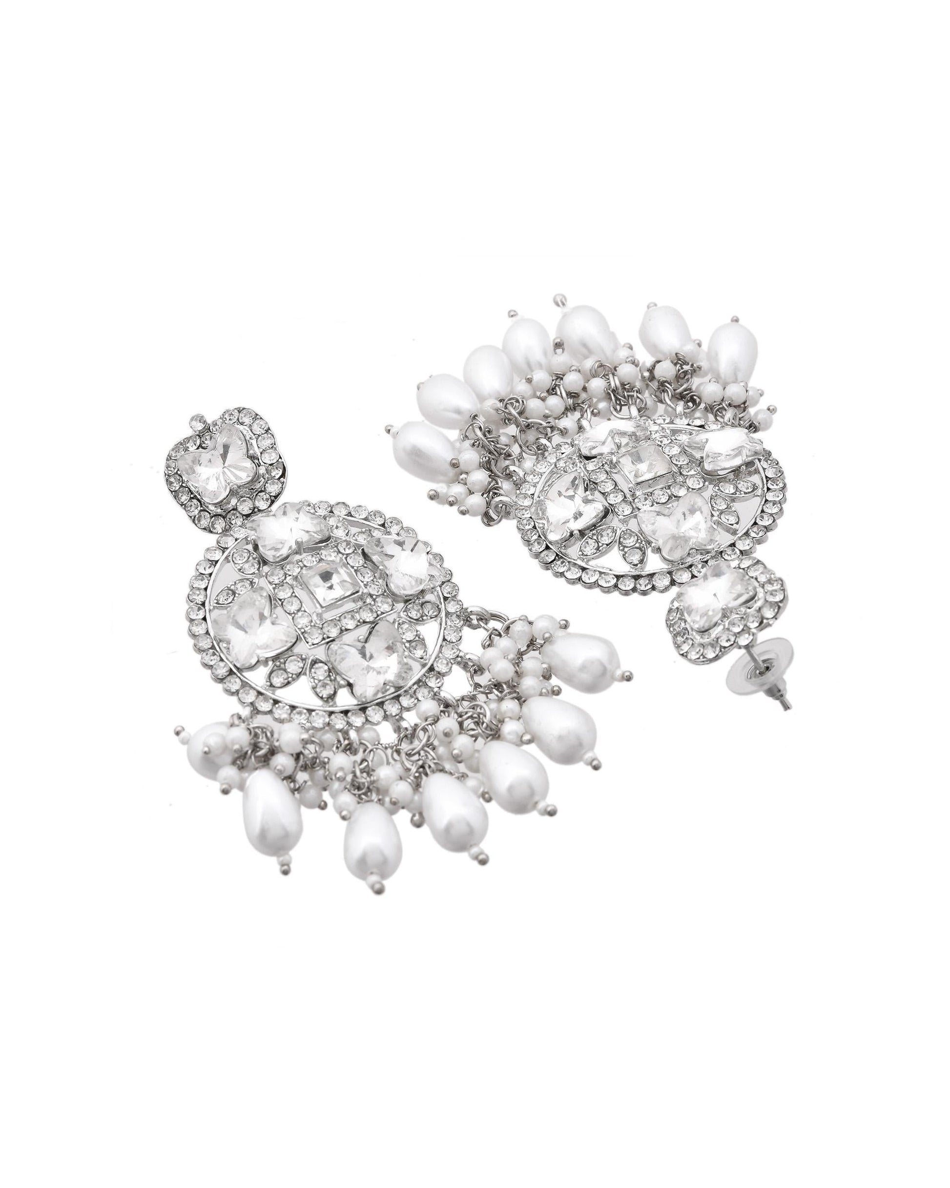 VOJ Silver Plated Stone Studded Crescent Shaped Earrings VOJ (Valley Of Jewellery)