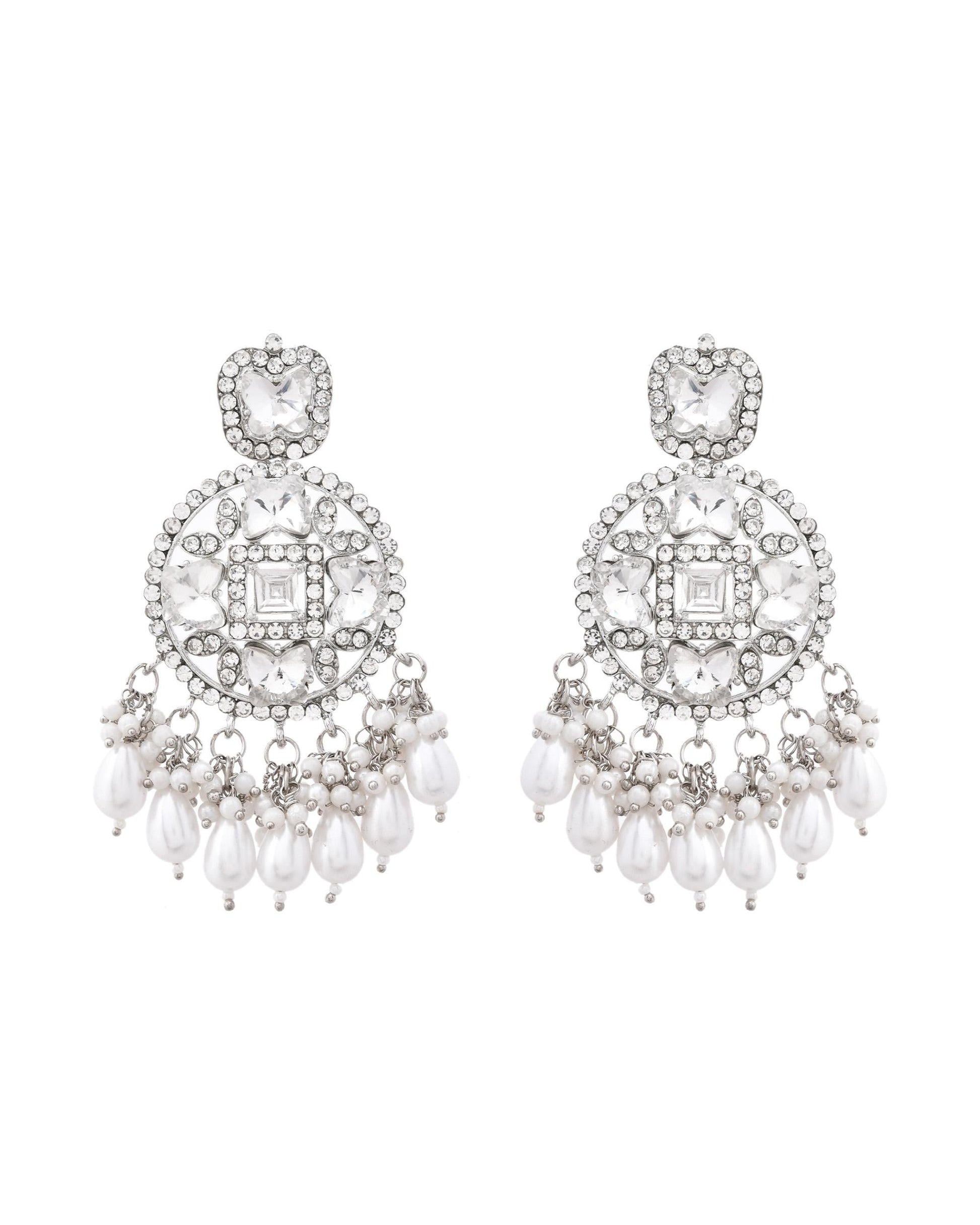 VOJ Silver Plated Stone Studded Crescent Shaped Earrings VOJ (Valley Of Jewellery)