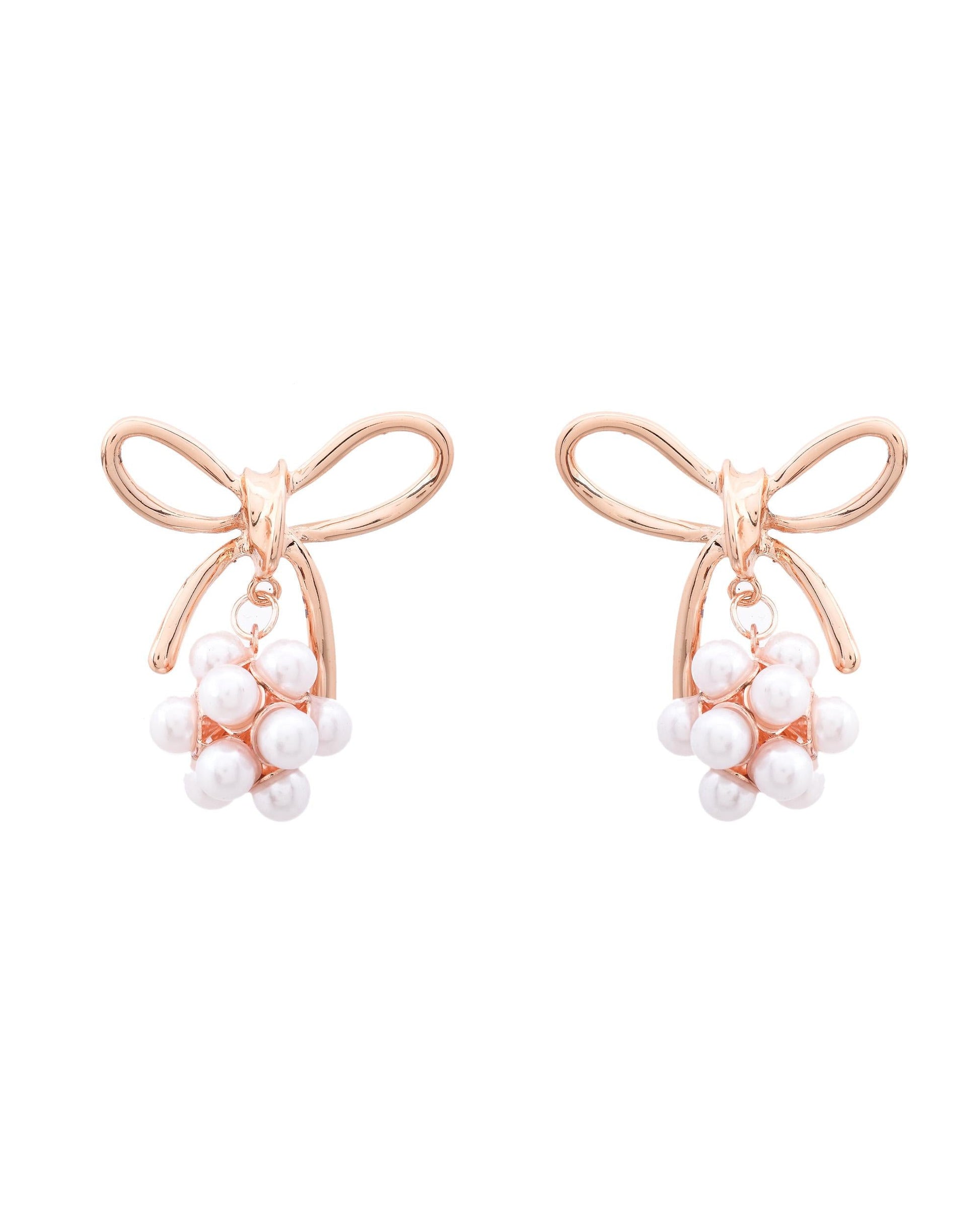 VOJ Rose Gold-Polished Pearl With Bow Shaped Designer Earrings VOJ (Valley Of Jewellery)