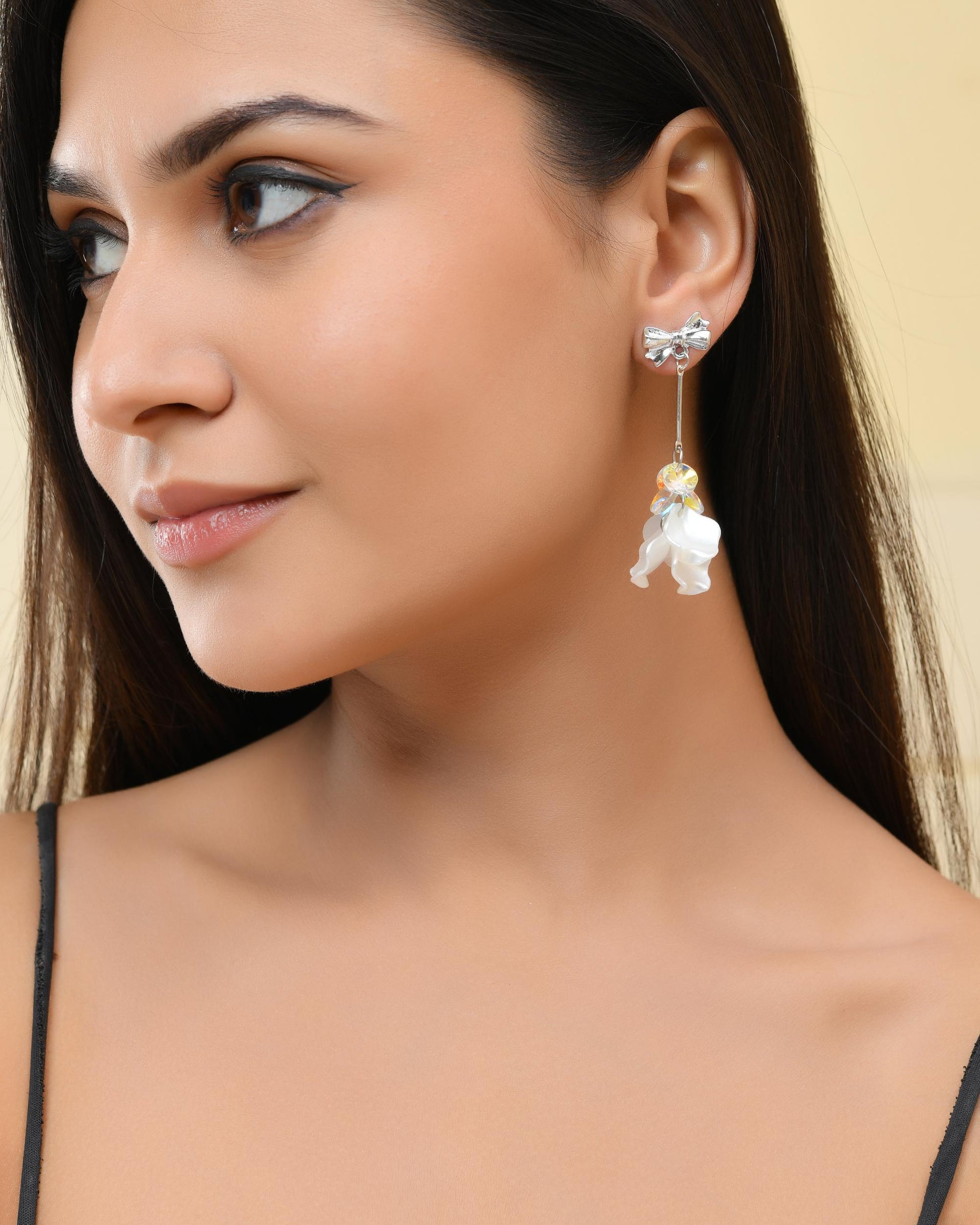 VOJ Silver Plated Bow Drop Earrings VOJ (Valley Of Jewellery)