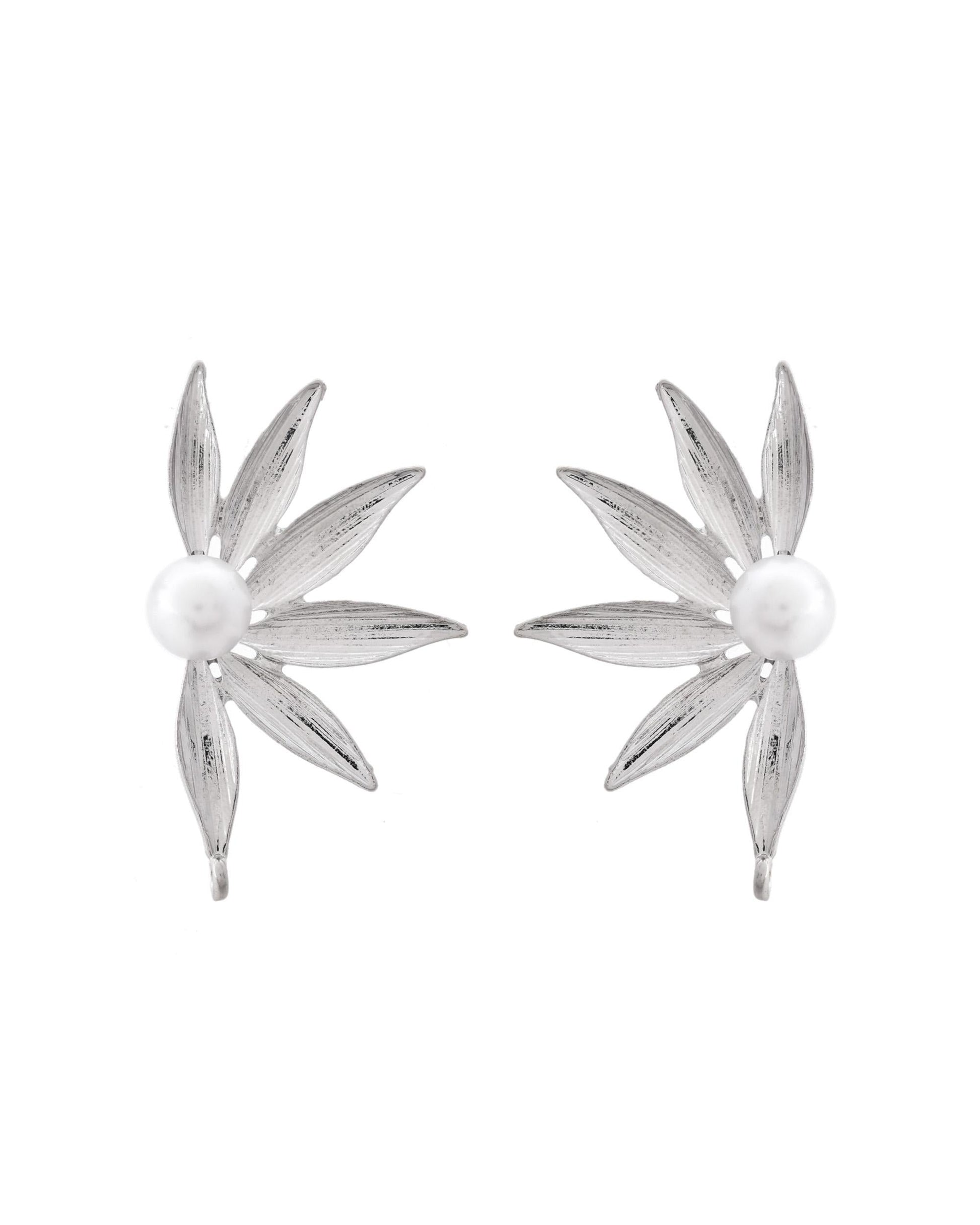 VOJ Silver Plated Stainless Steel Pearl Flower Shaped Studs VOJ (Valley Of Jewellery)