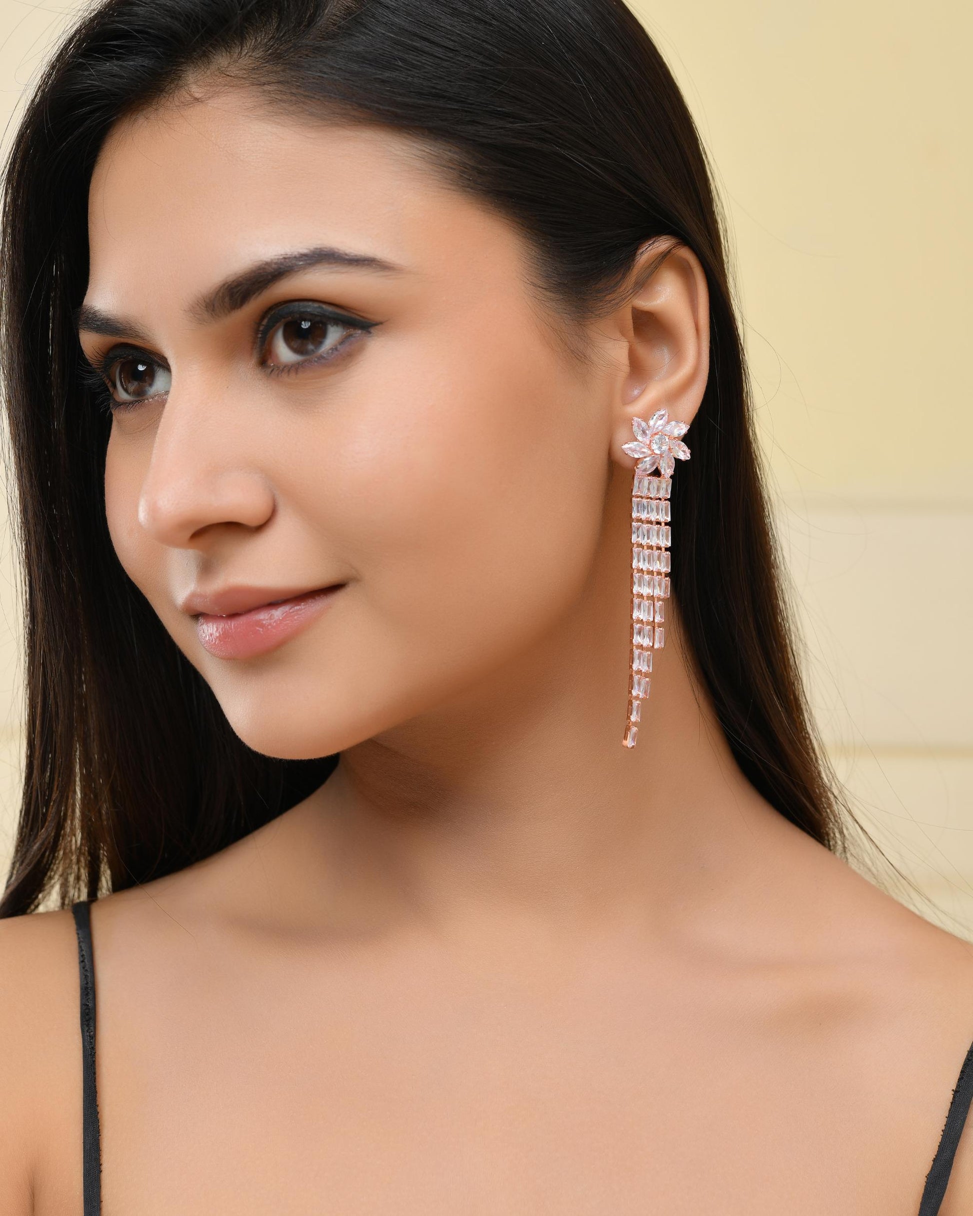 VOJ Gold-Polished Contemporary Drop Earrings VOJ (Valley Of Jewellery)