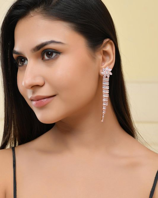 VOJ Gold-Polished Contemporary Drop Earrings VOJ (Valley Of Jewellery)