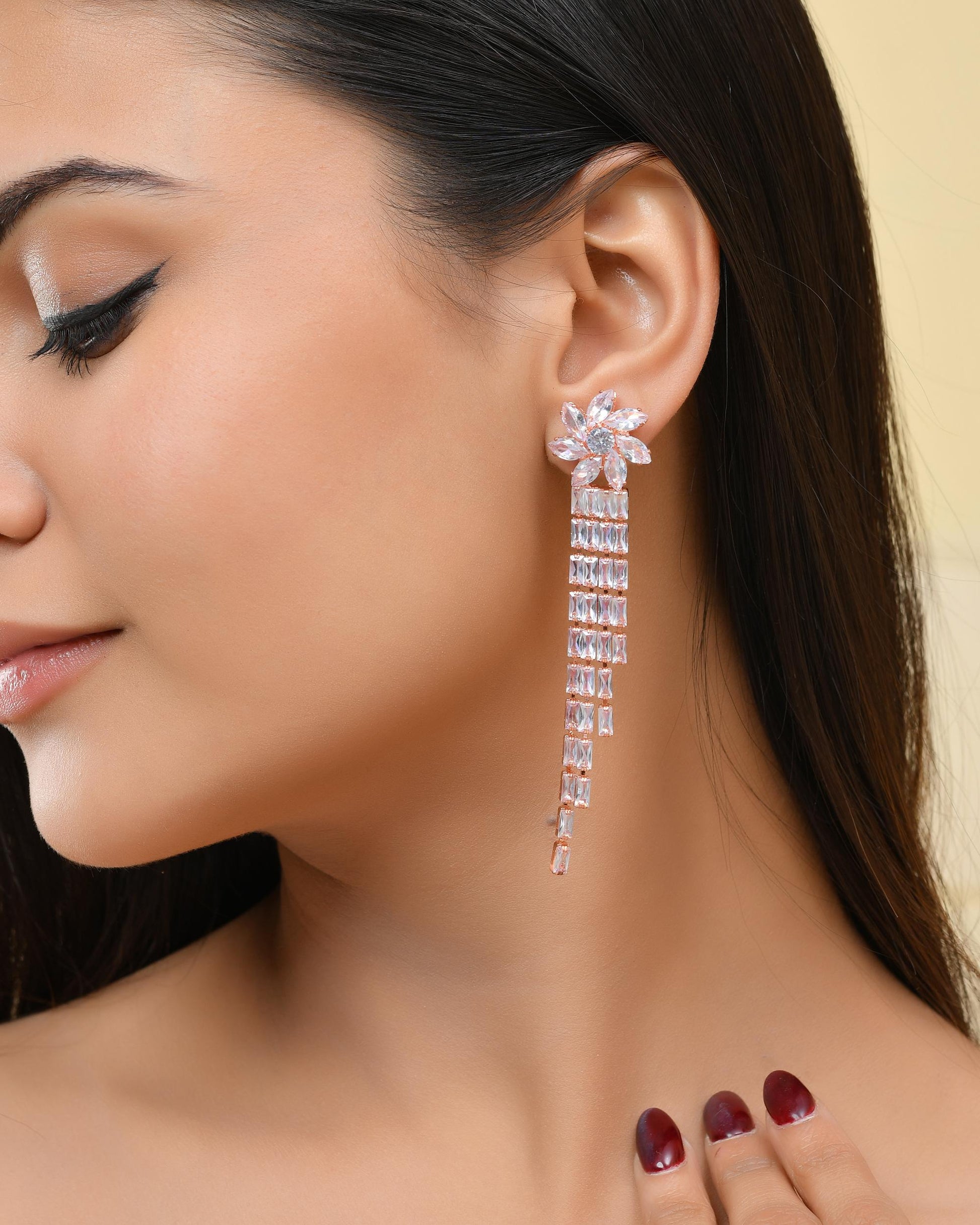 VOJ Gold-Polished Contemporary Drop Earrings VOJ (Valley Of Jewellery)