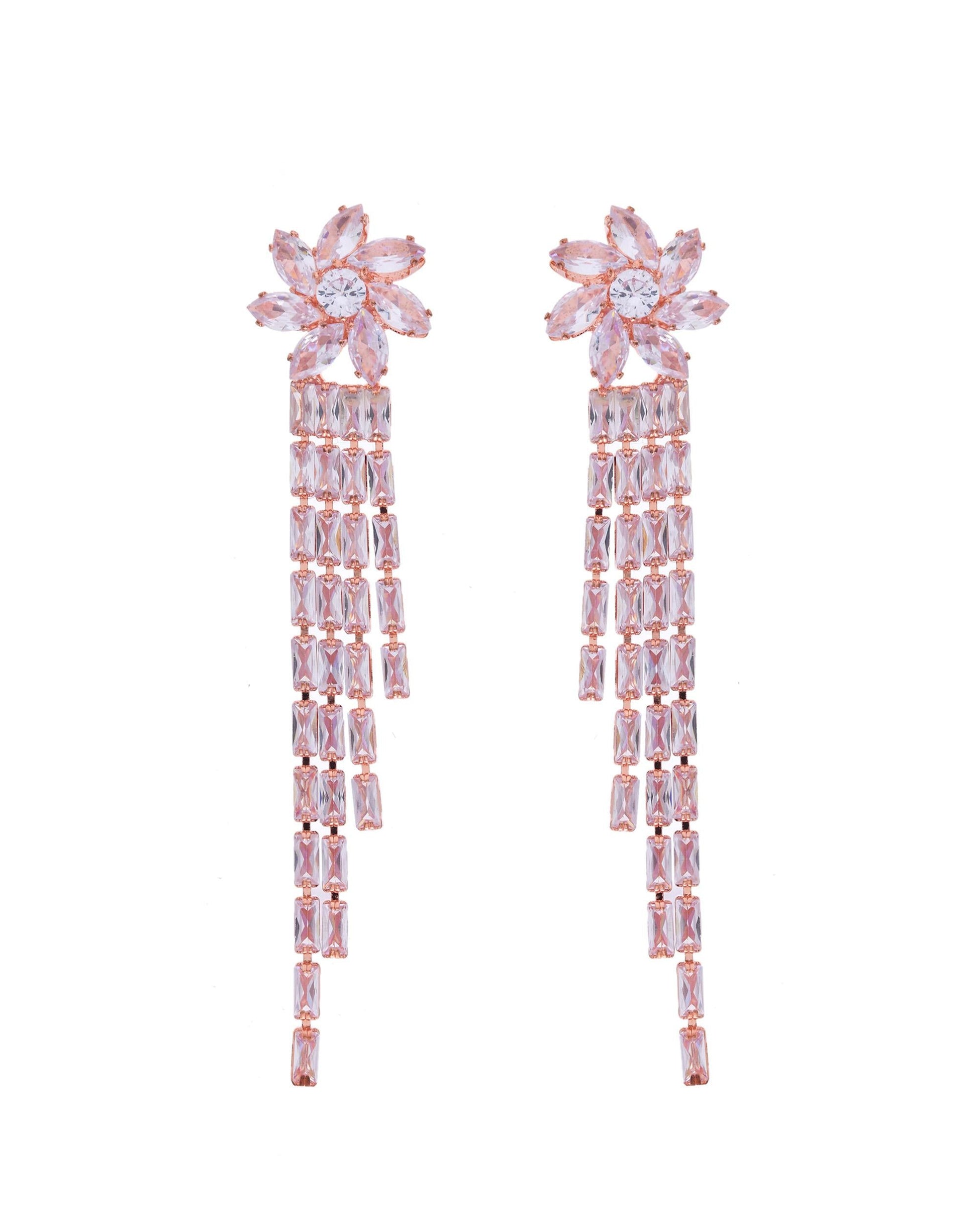 VOJ Gold-Polished Contemporary Drop Earrings VOJ (Valley Of Jewellery)