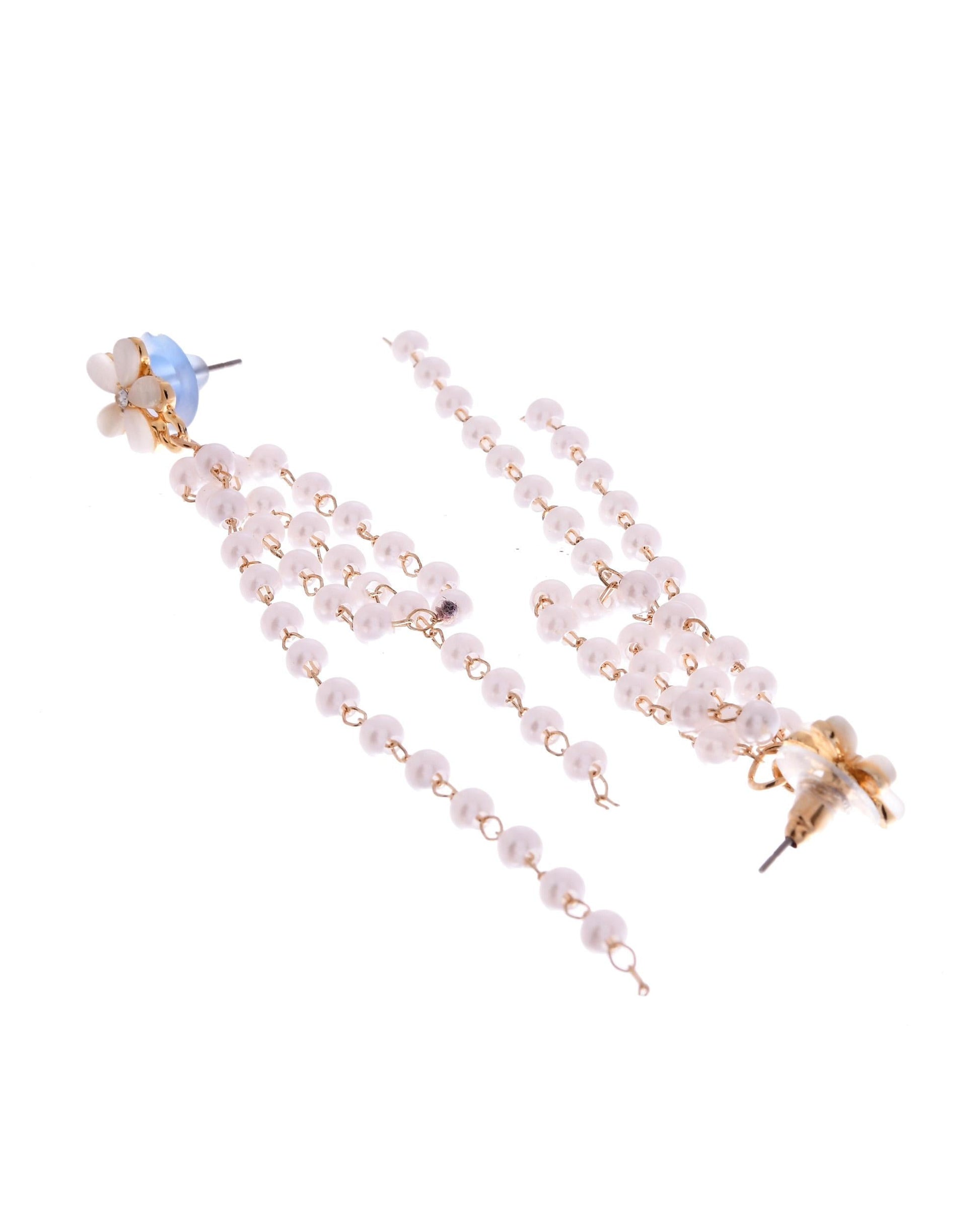 VOJ Gold-Polished Flower Stone Studded & Beaded Acrylic Drop Earrings VOJ (Valley Of Jewellery)