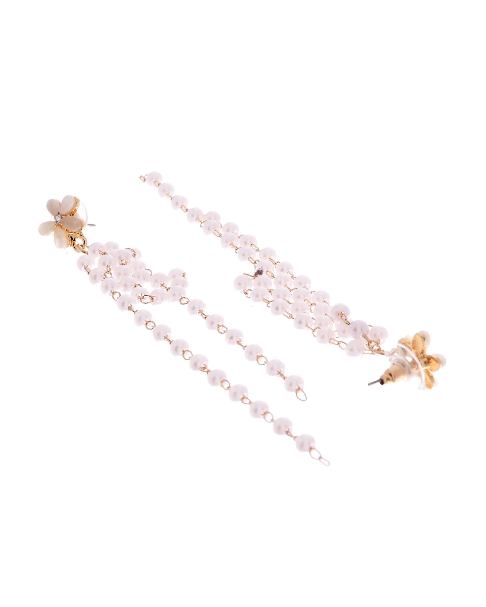 VOJ Gold-Polished Flower Stone Studded & Beaded Acrylic Drop Earrings VOJ (Valley Of Jewellery)