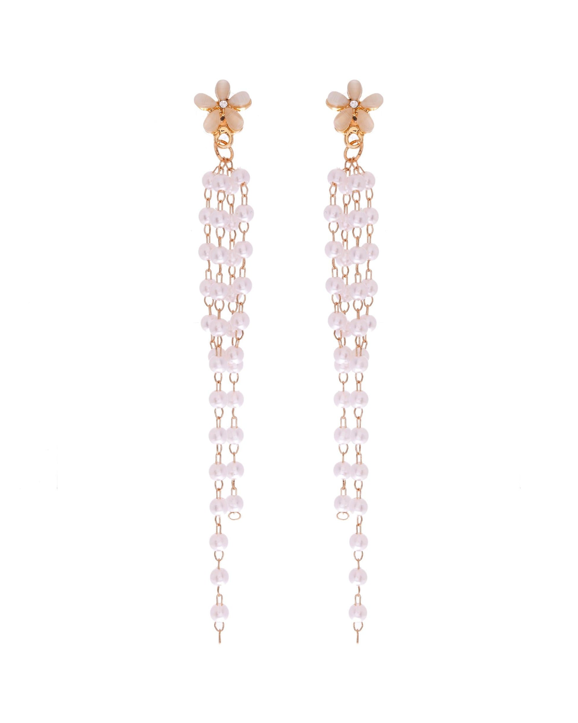 VOJ Gold-Polished Flower Stone Studded & Beaded Acrylic Drop Earrings VOJ (Valley Of Jewellery)