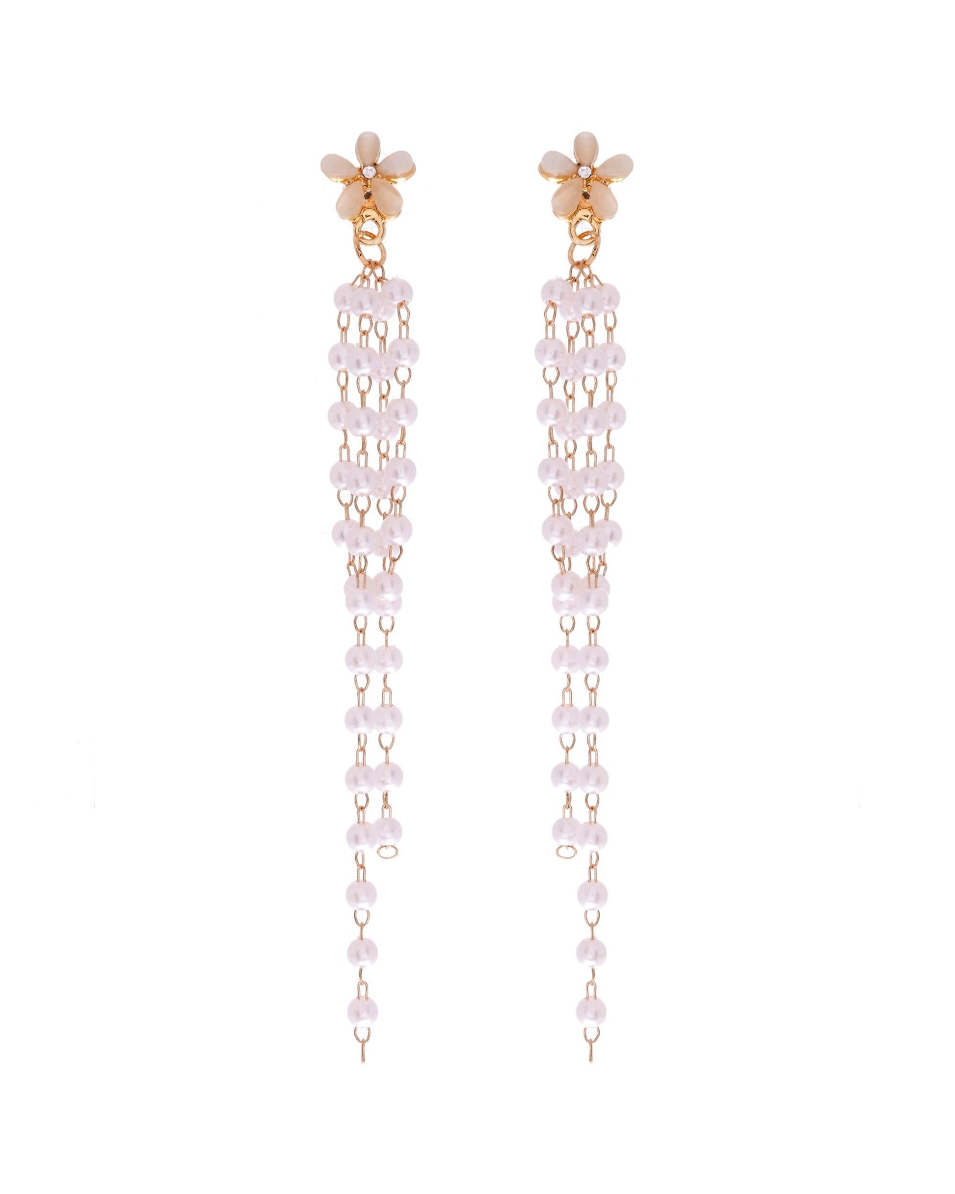 VOJ Gold-Polished Flower Stone Studded & Beaded Acrylic Drop Earrings - Swadesiicart