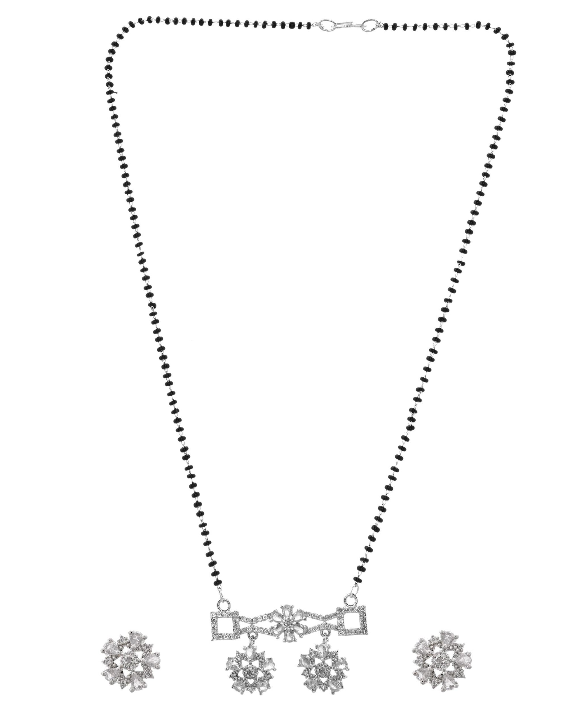 VOJ Silver Plated Ad Stone Studded Designer Mangalsutra Set 