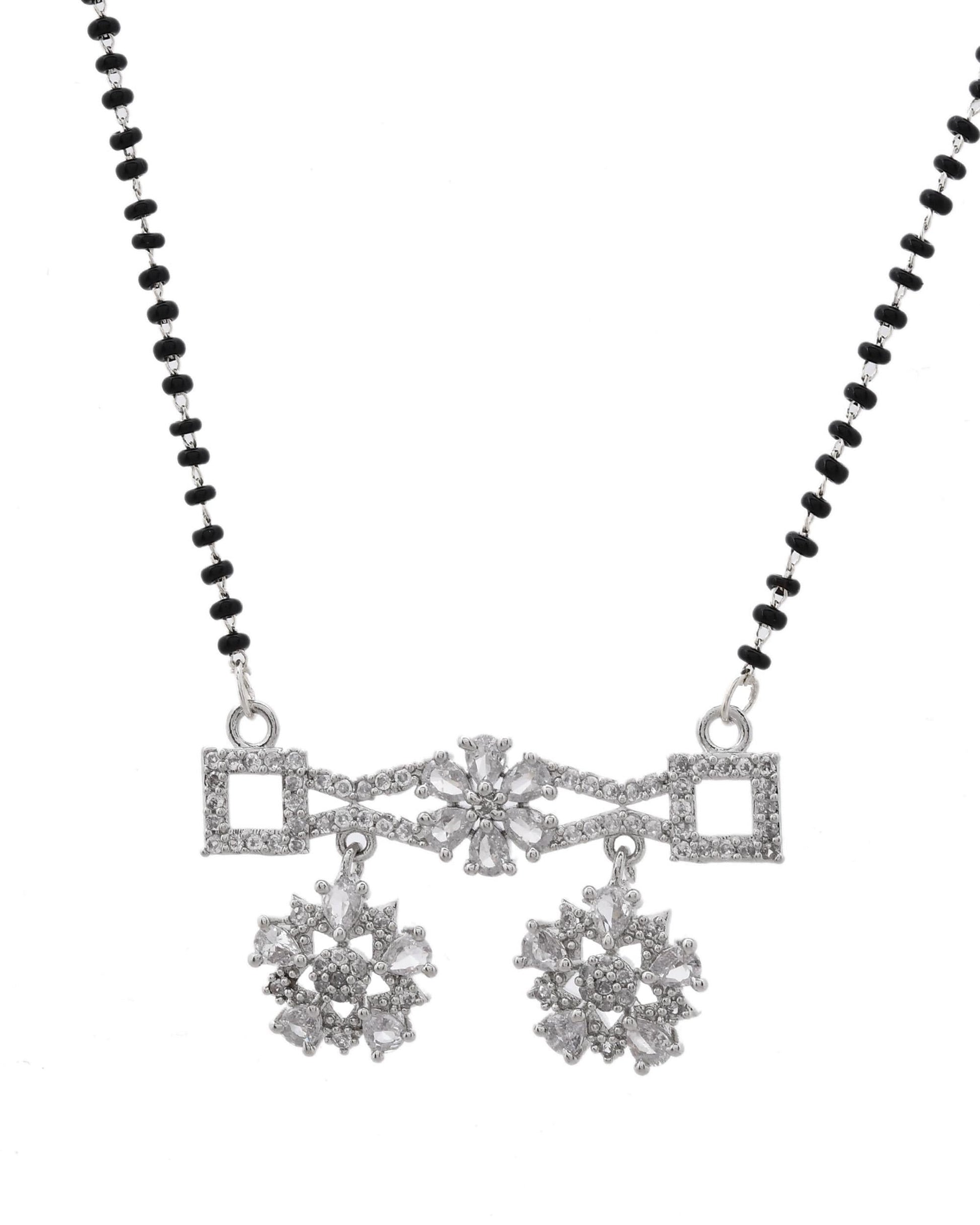 VOJ Silver Plated Ad Stone Studded Designer Mangalsutra Set 