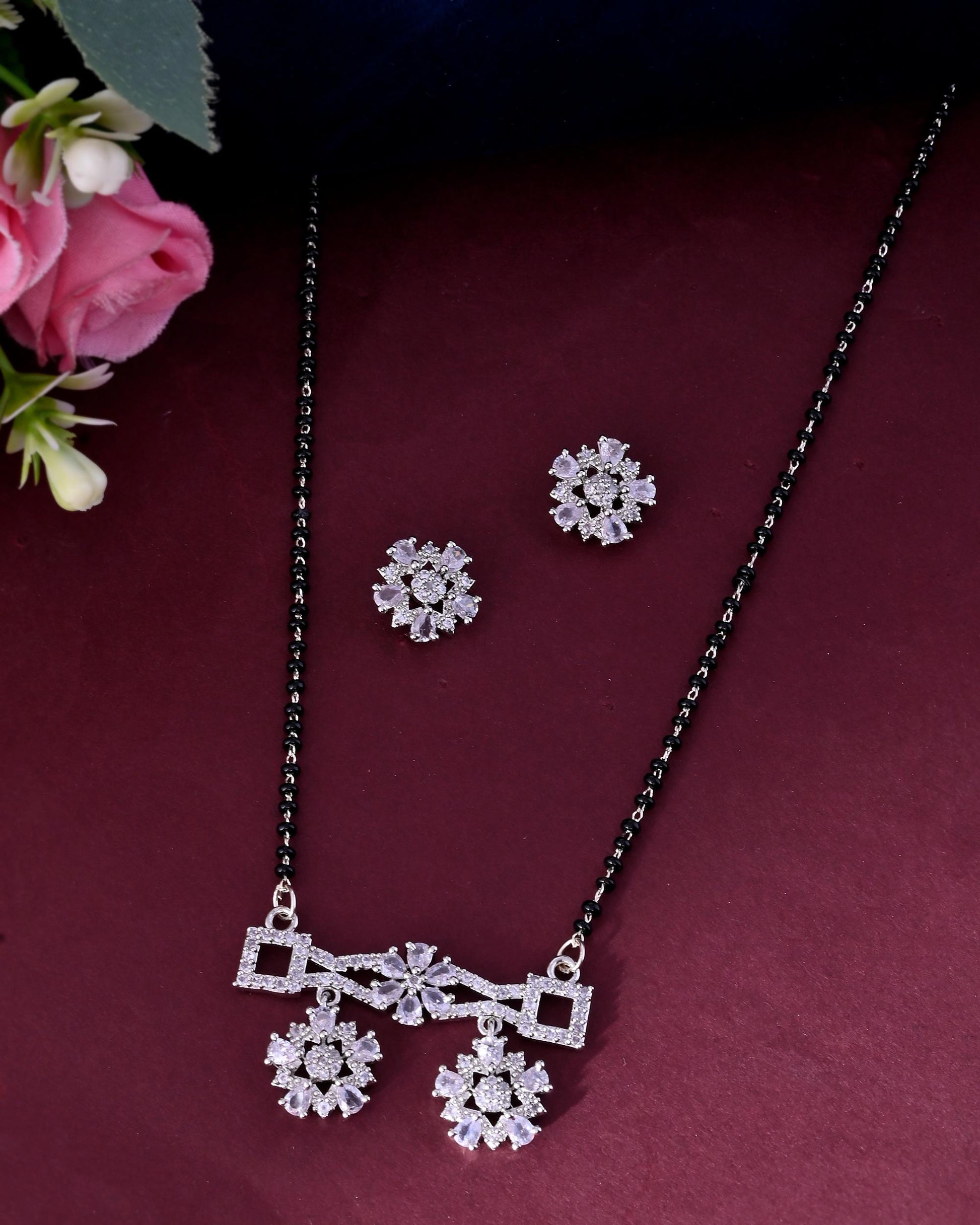 VOJ Silver Plated Ad Stone Studded Designer Mangalsutra Set 