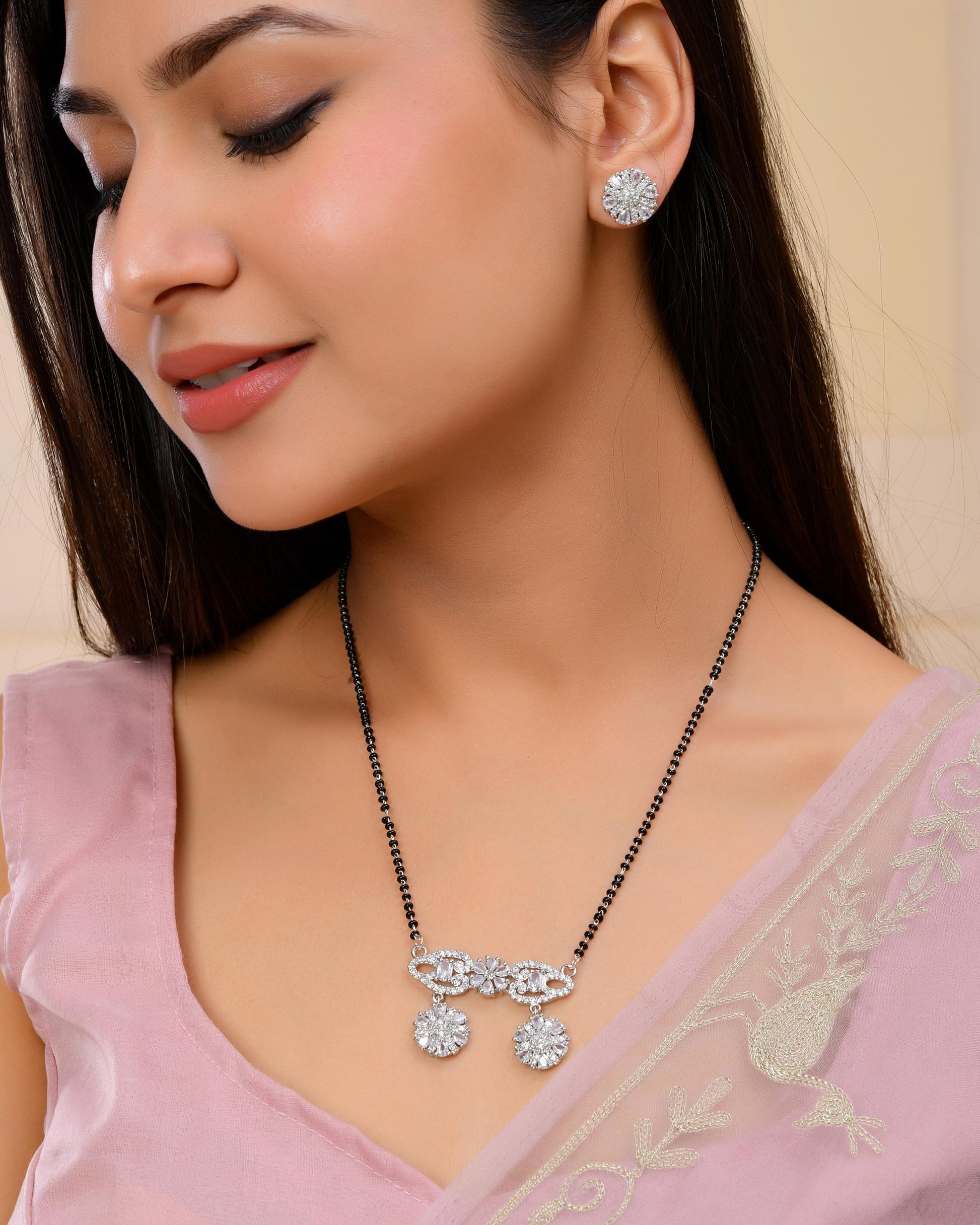 VOJ Silver Plated Ad Stone Studded Designer Mangalsutra Set 