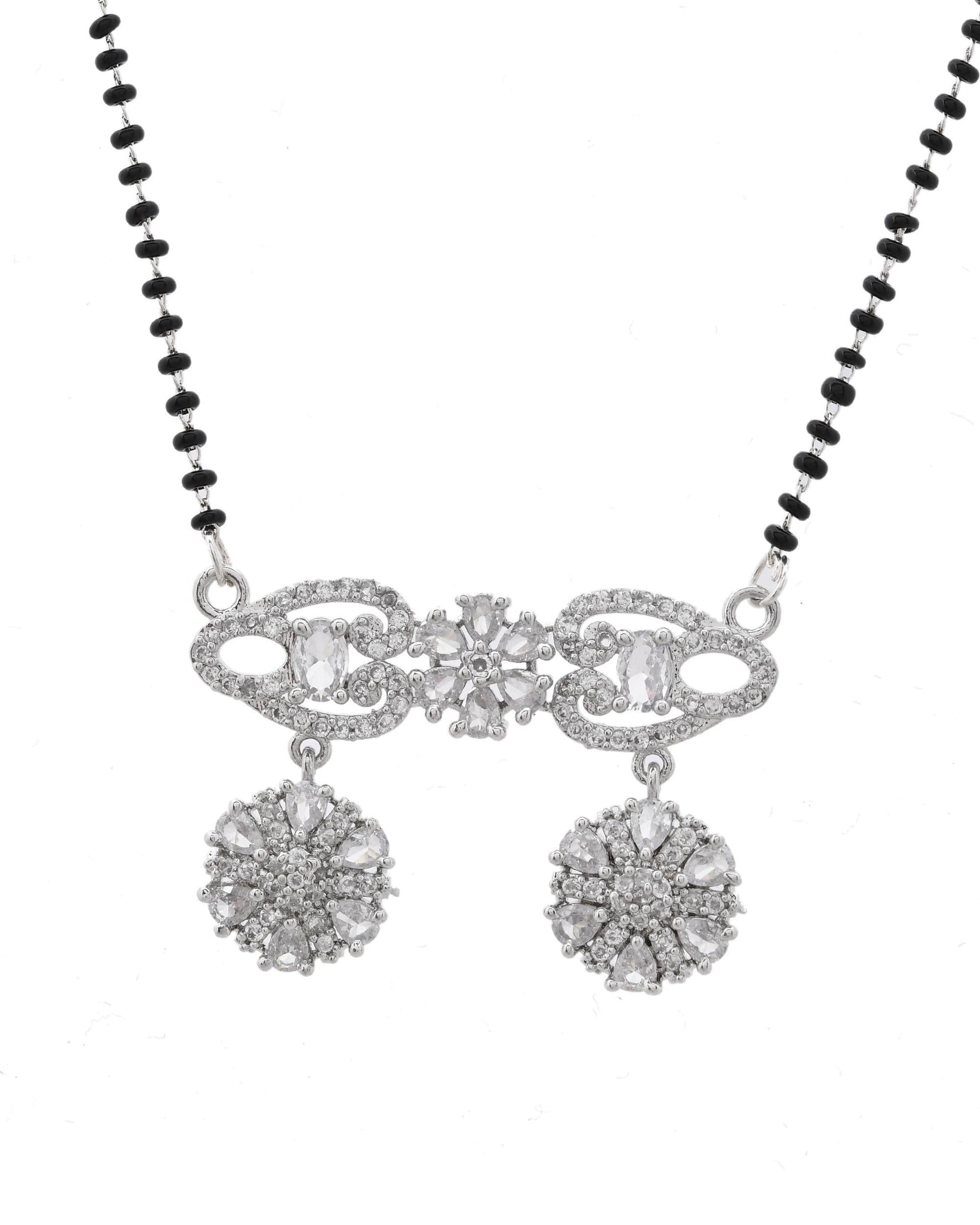 VOJ Silver Plated Ad Stone Studded Designer Mangalsutra Set 