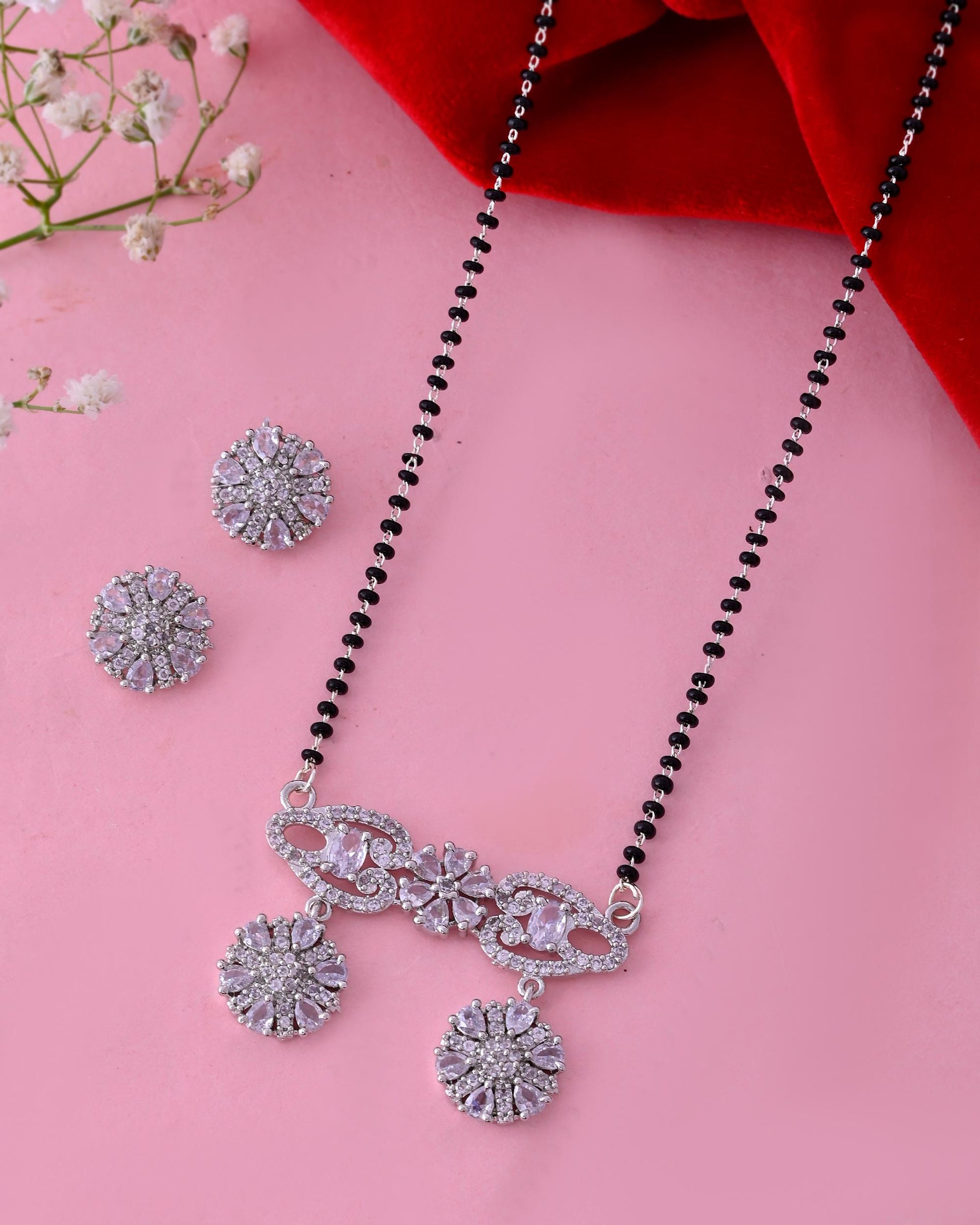 VOJ Silver Plated Ad Stone Studded Designer Mangalsutra Set 