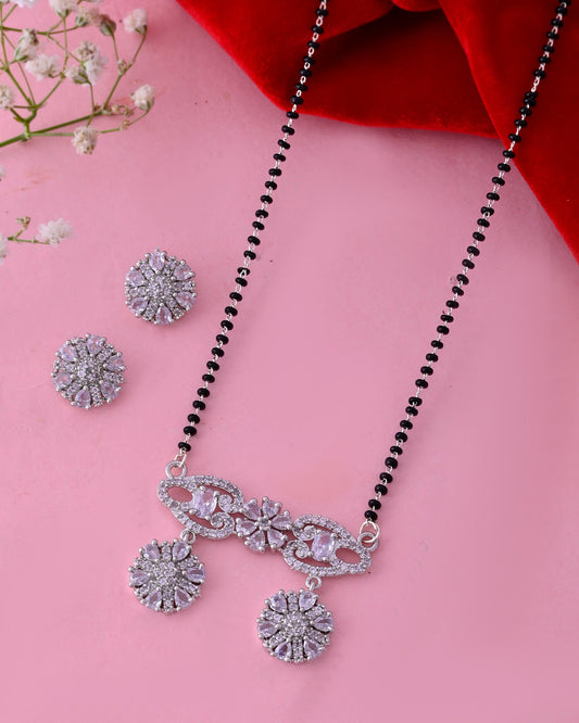 VOJ Silver Plated Ad Stone Studded Designer Mangalsutra Set 