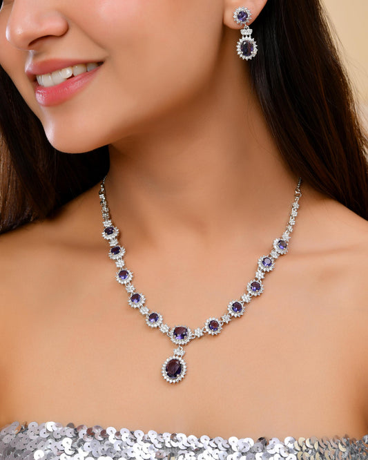 VOJ Silver Plated Blue Ad Stone Studded Jewellery Set VOJ (Valley Of Jewellery)