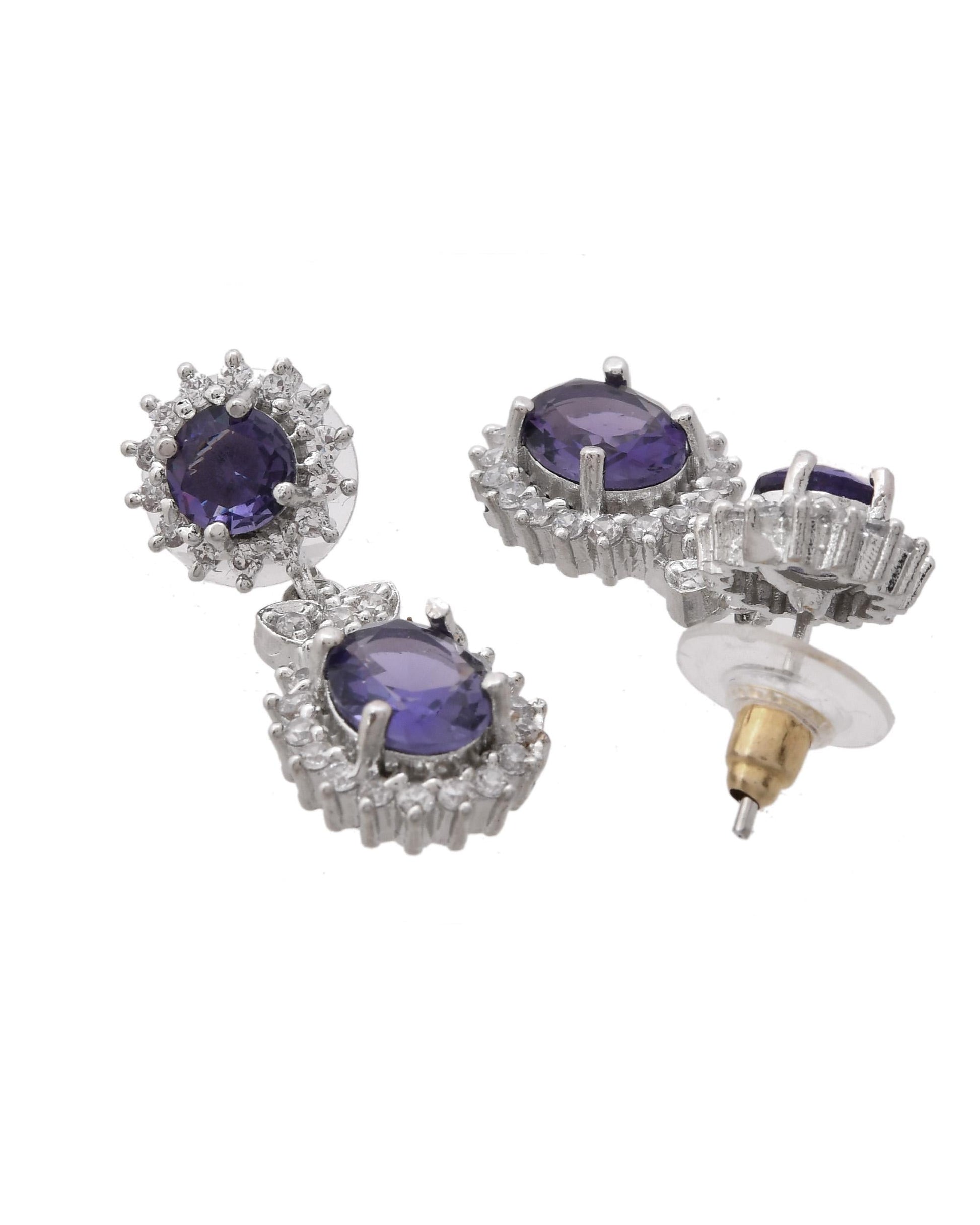 VOJ Silver Plated Blue Ad Stone Studded Jewellery Set VOJ (Valley Of Jewellery)