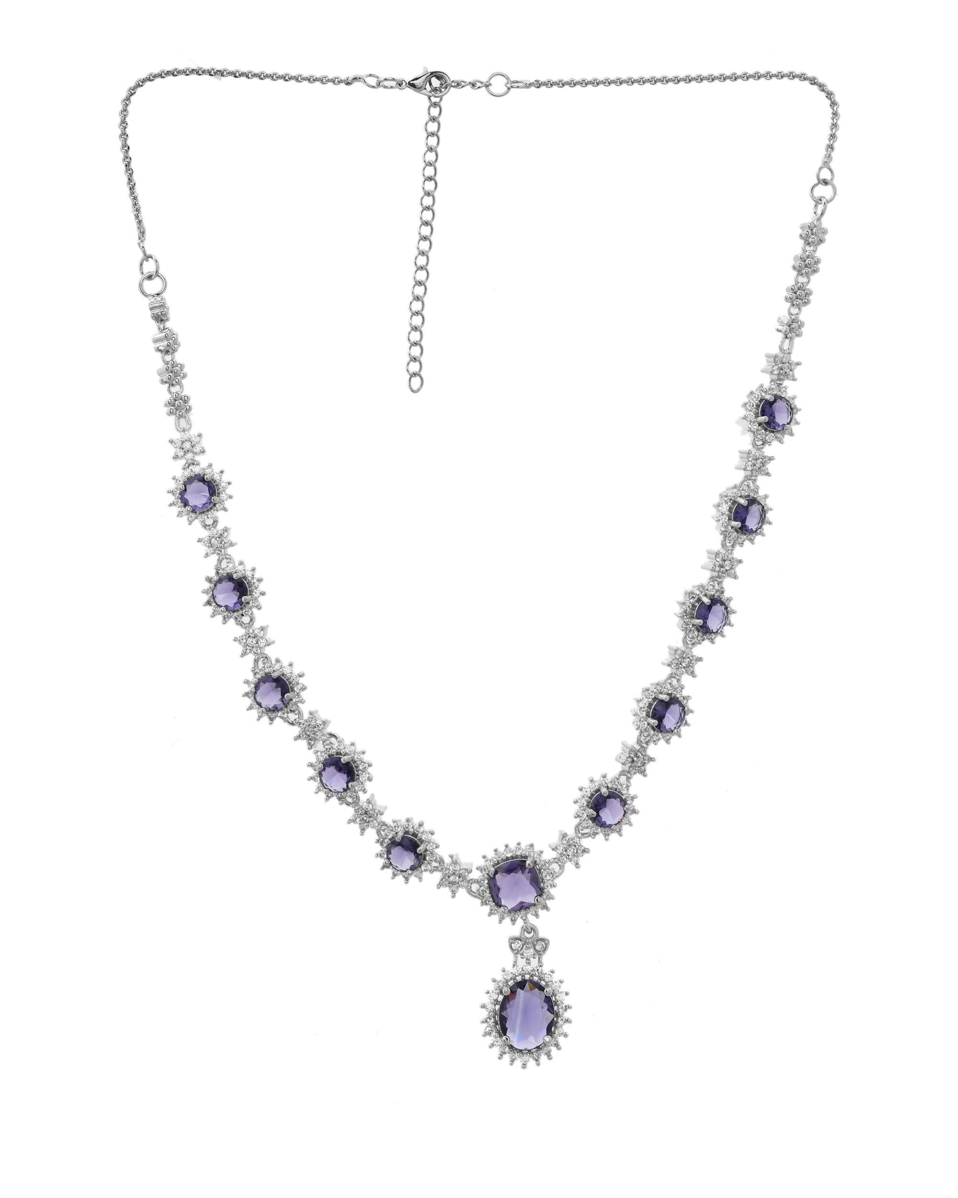 VOJ Silver Plated Blue Ad Stone Studded Jewellery Set VOJ (Valley Of Jewellery)