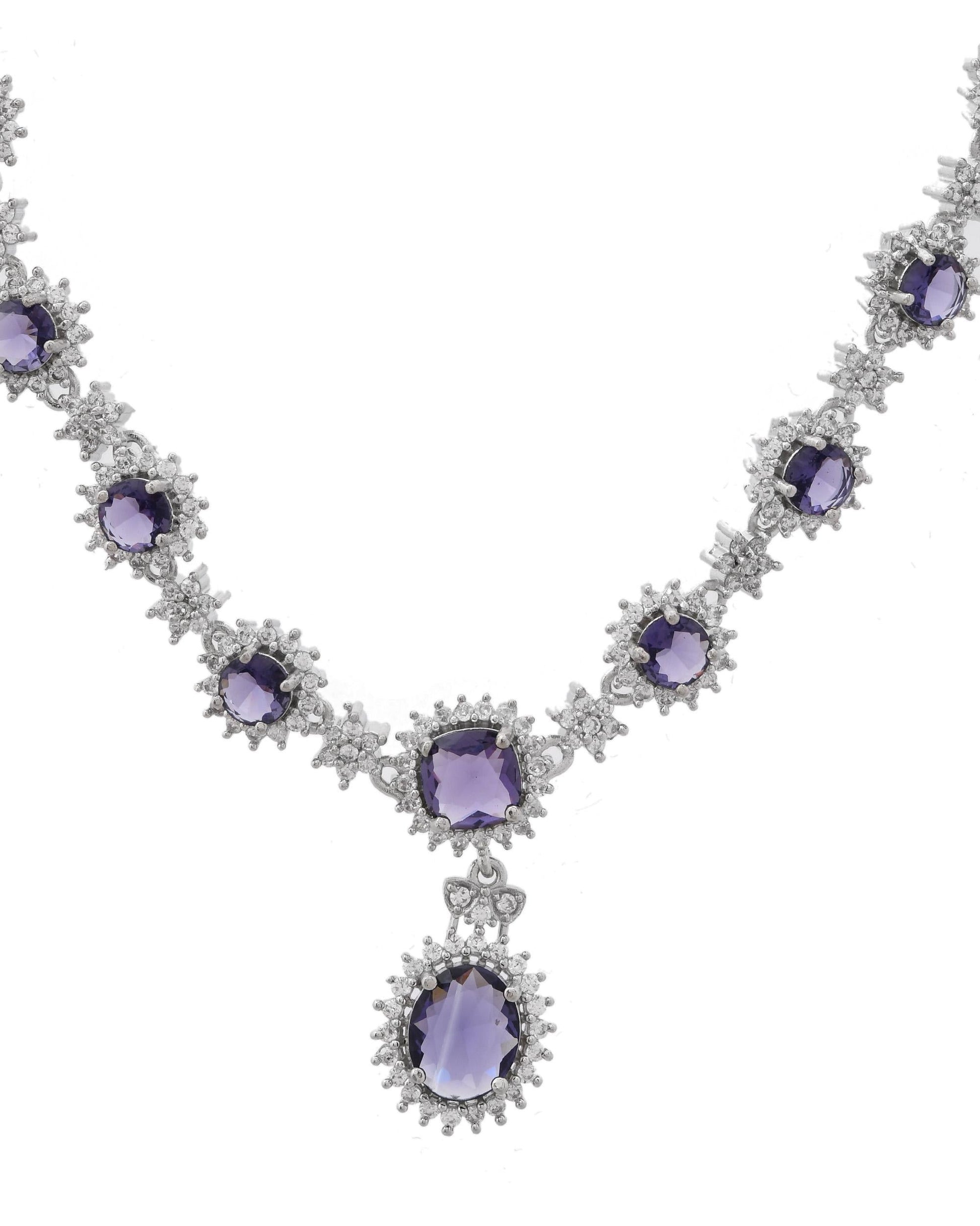 VOJ Silver Plated Blue Ad Stone Studded Jewellery Set VOJ (Valley Of Jewellery)