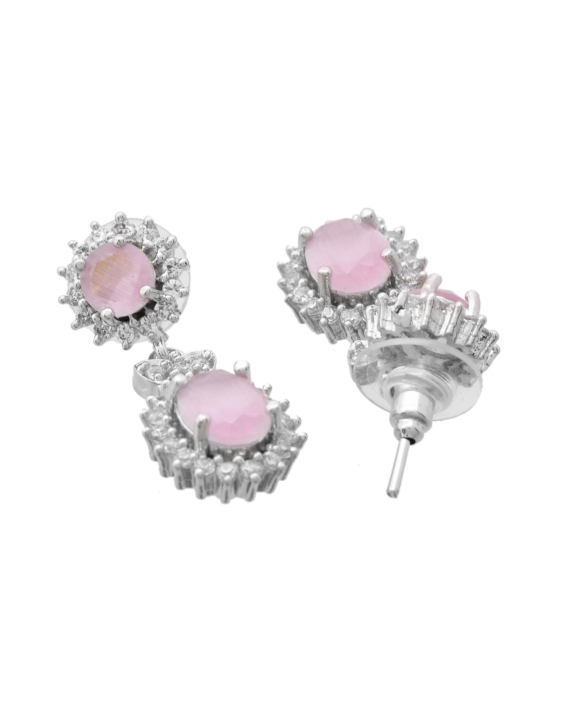 VOJ Baby Pink Ad Stone Studded Silver Plated Jewellery Set VOJ (Valley Of Jewellery)