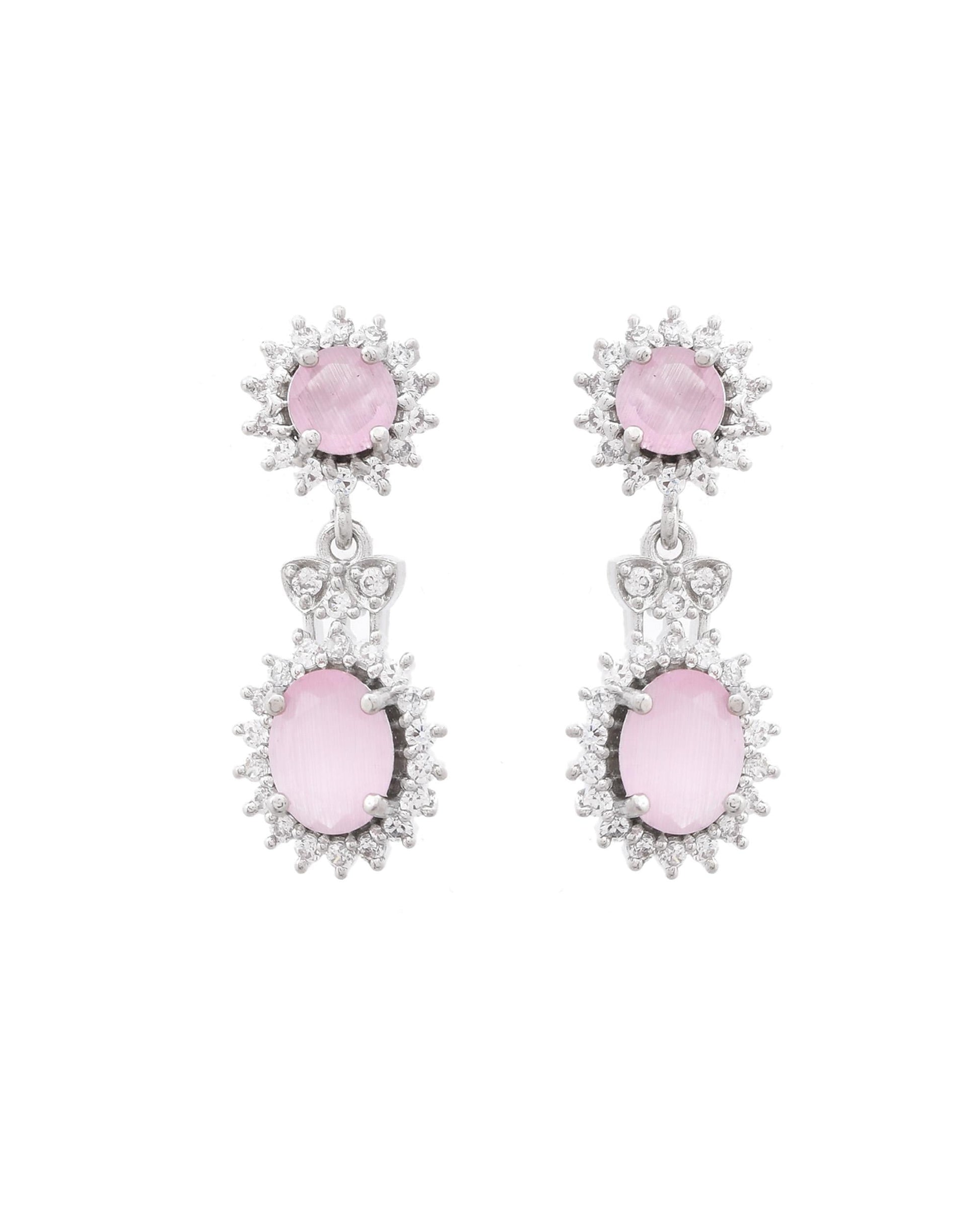 VOJ Baby Pink Ad Stone Studded Silver Plated Jewellery Set VOJ (Valley Of Jewellery)