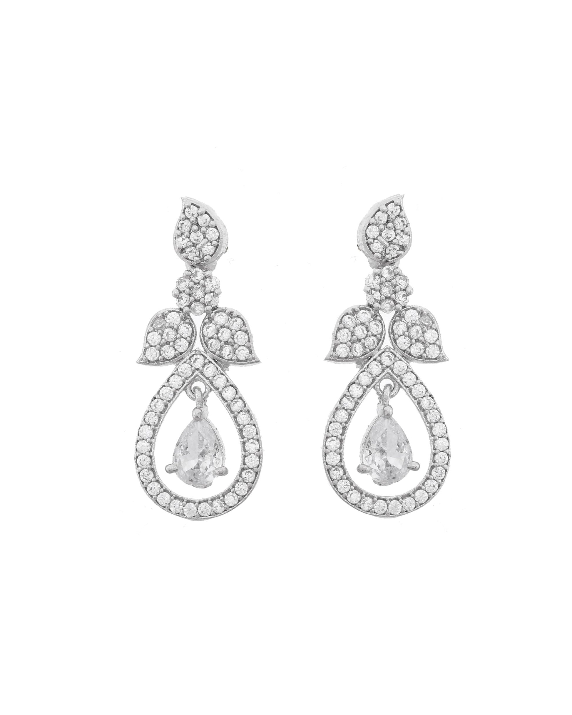 VOJ Silver Plated Ad Studded Designer Necklace With Earrings Set VOJ (Valley Of Jewellery)