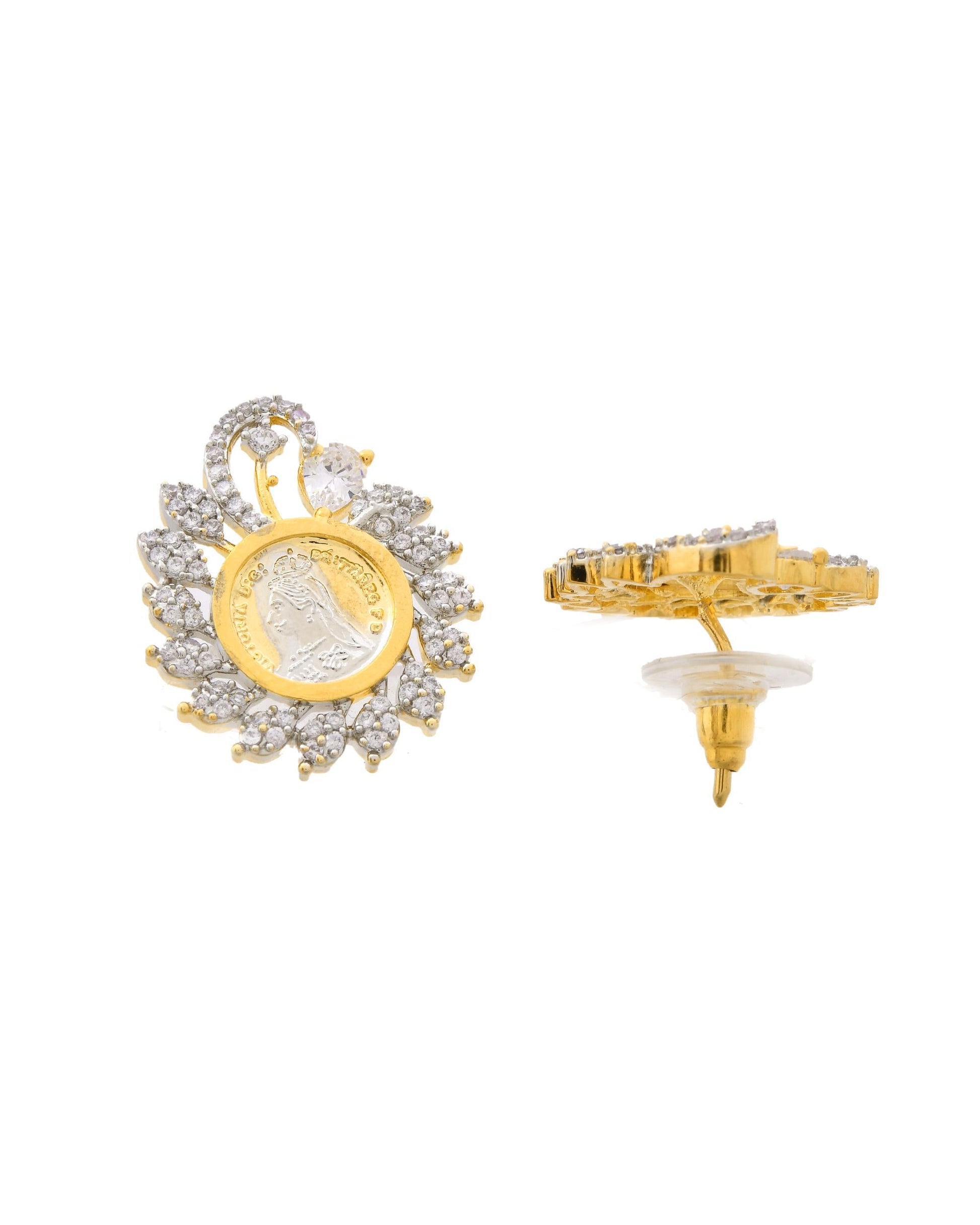 VOJ Dual Toned Ad-Studded Pendant With Chain And Earrings Set VOJ (Valley Of Jewellery)