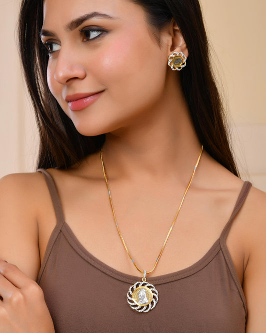VOJ Dual Toned Ad-Studded Coin Chain Set VOJ (Valley Of Jewellery)