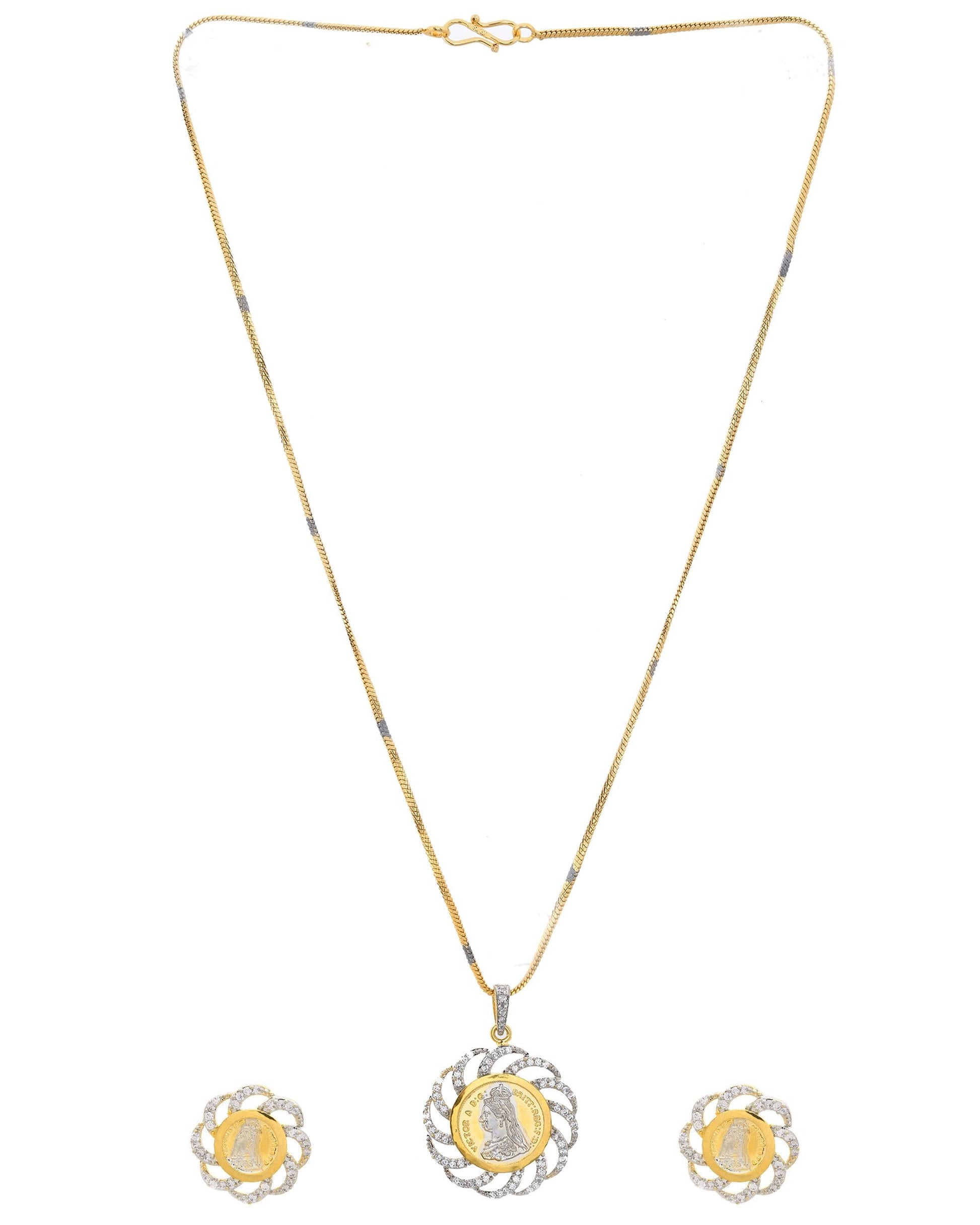 VOJ Dual Toned Ad-Studded Coin Chain Set VOJ (Valley Of Jewellery)