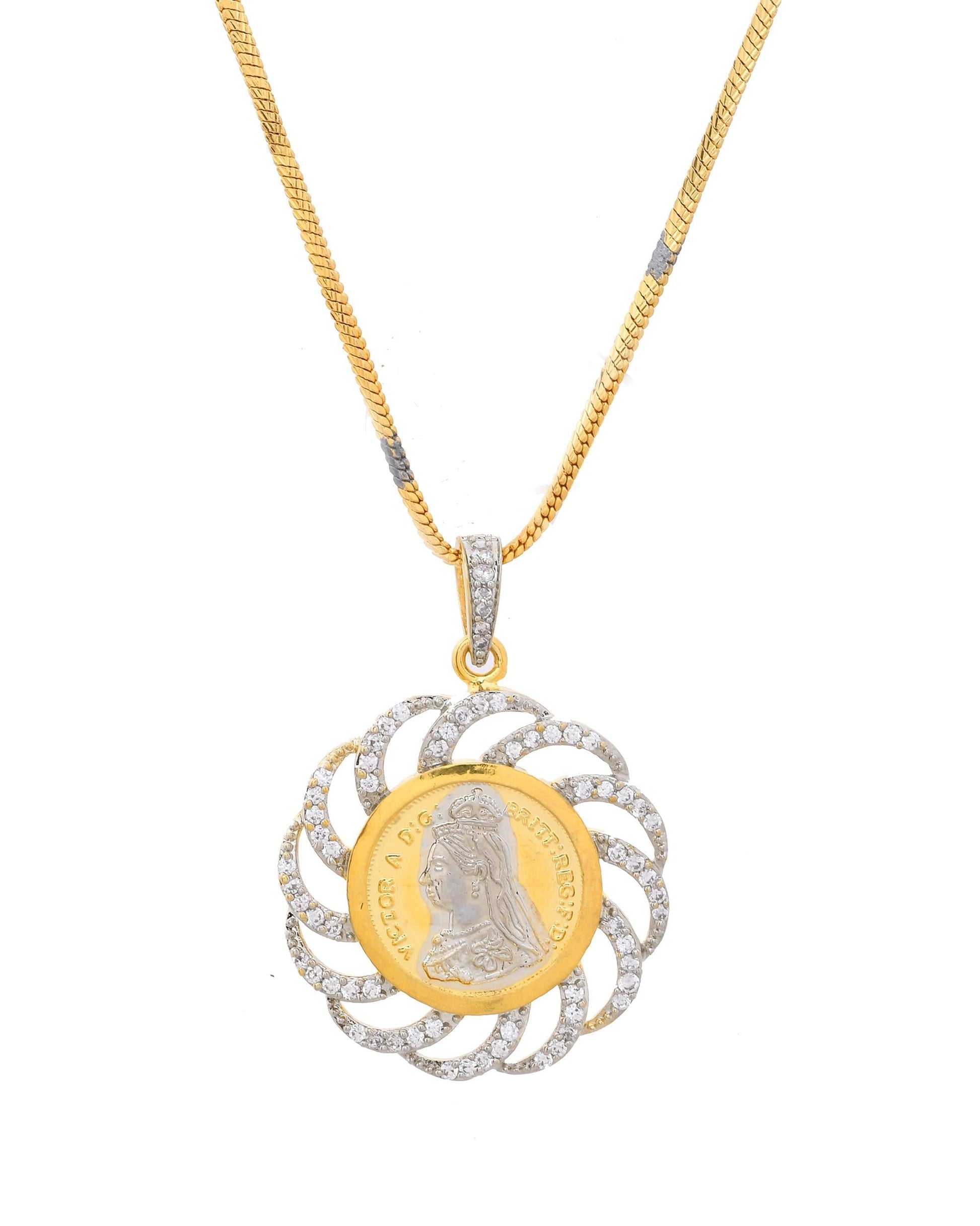 VOJ Dual Toned Ad-Studded Coin Chain Set - Swadesiicart