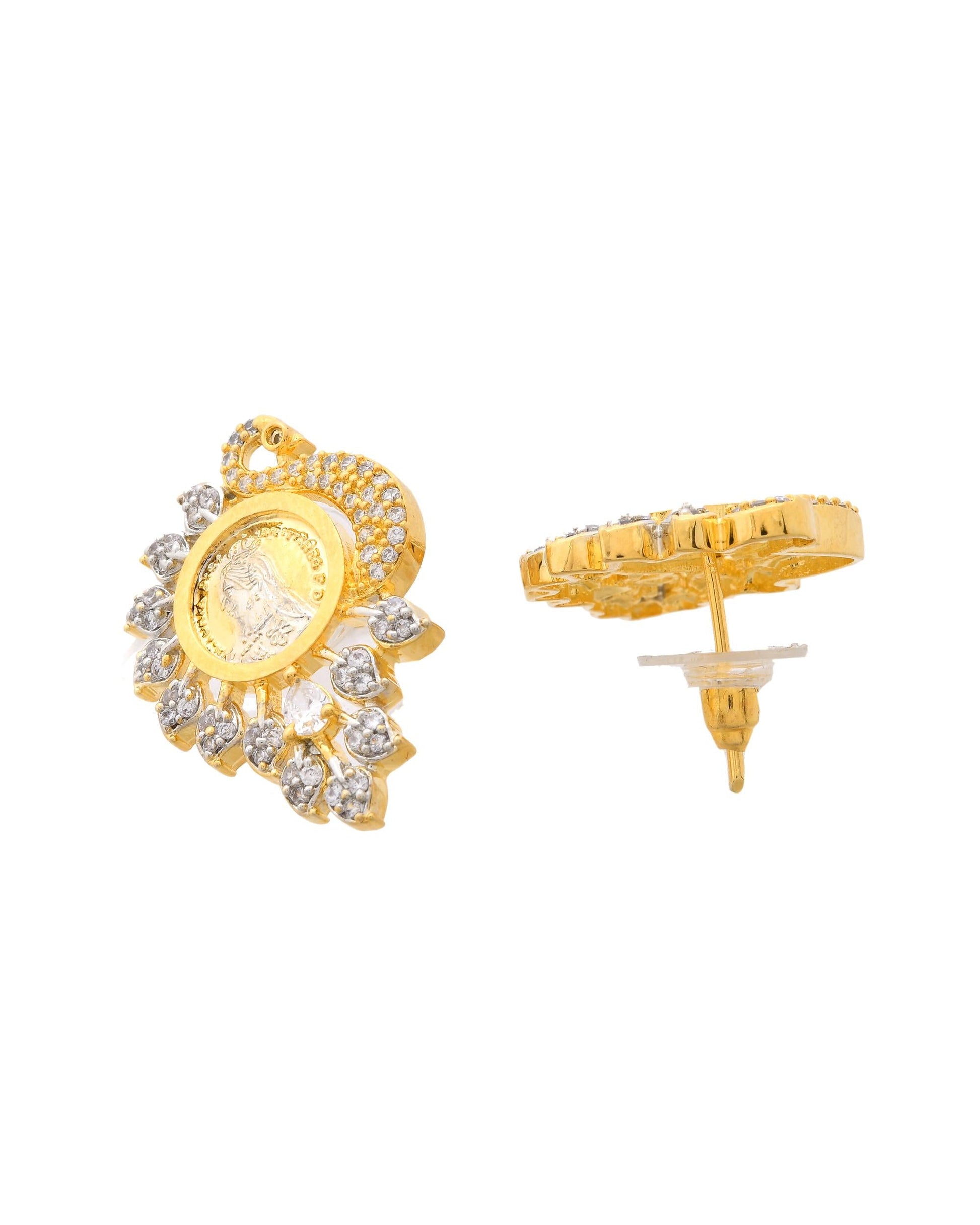 VOJ Dual Toned Ad-Studded Peacock Shaped Chain Set VOJ (Valley Of Jewellery)