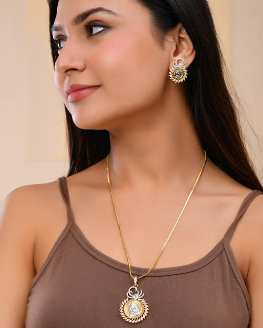 VOJ Dual Toned Ad-Studded Crown Chain Set VOJ (Valley Of Jewellery)