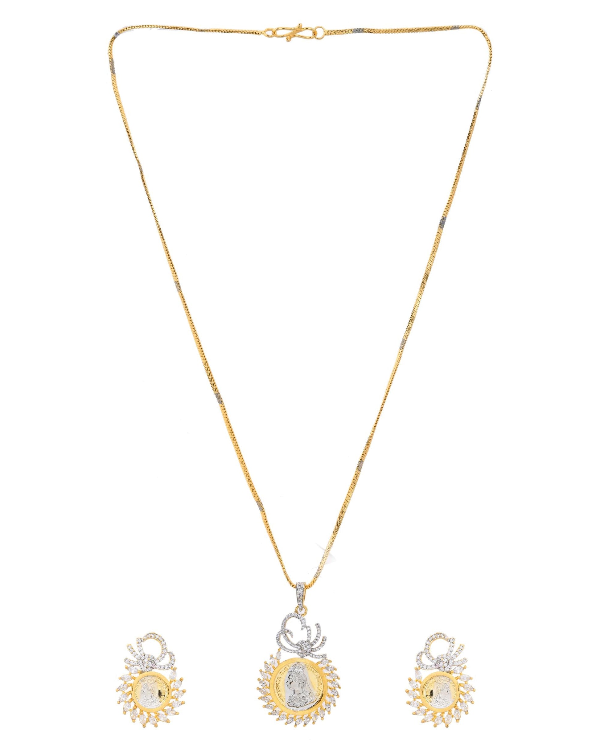 VOJ Dual Toned Ad-Studded Crown Chain Set VOJ (Valley Of Jewellery)