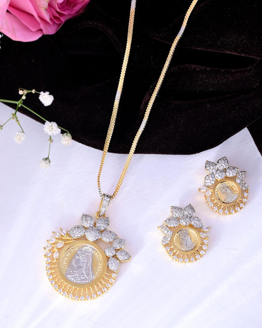 VOJ Dual Toned Ad-Studded Designer Coin Chain Set VOJ (Valley Of Jewellery)