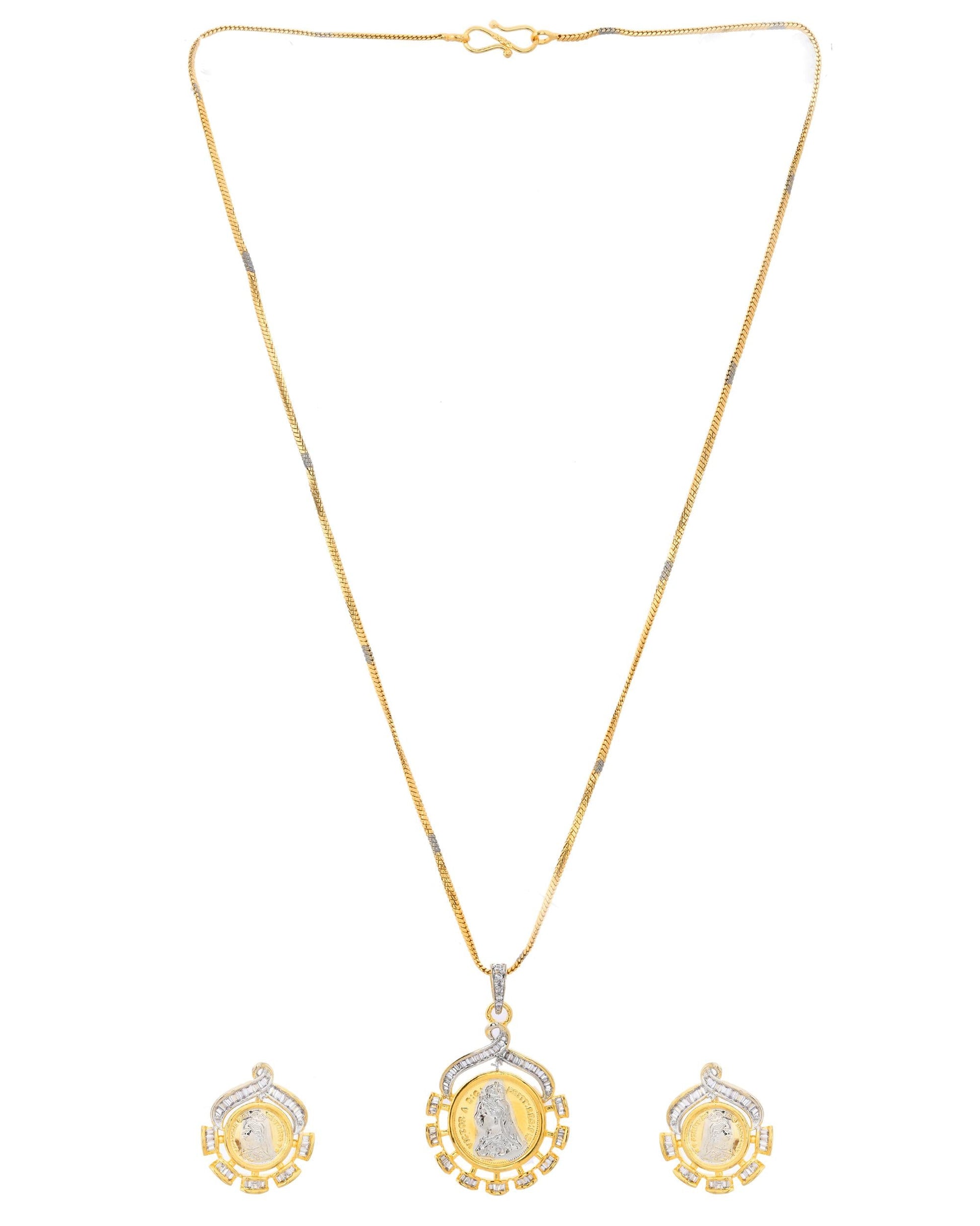 VOJ Dual Toned Ad-Studded Designer Chain Set VOJ (Valley Of Jewellery)