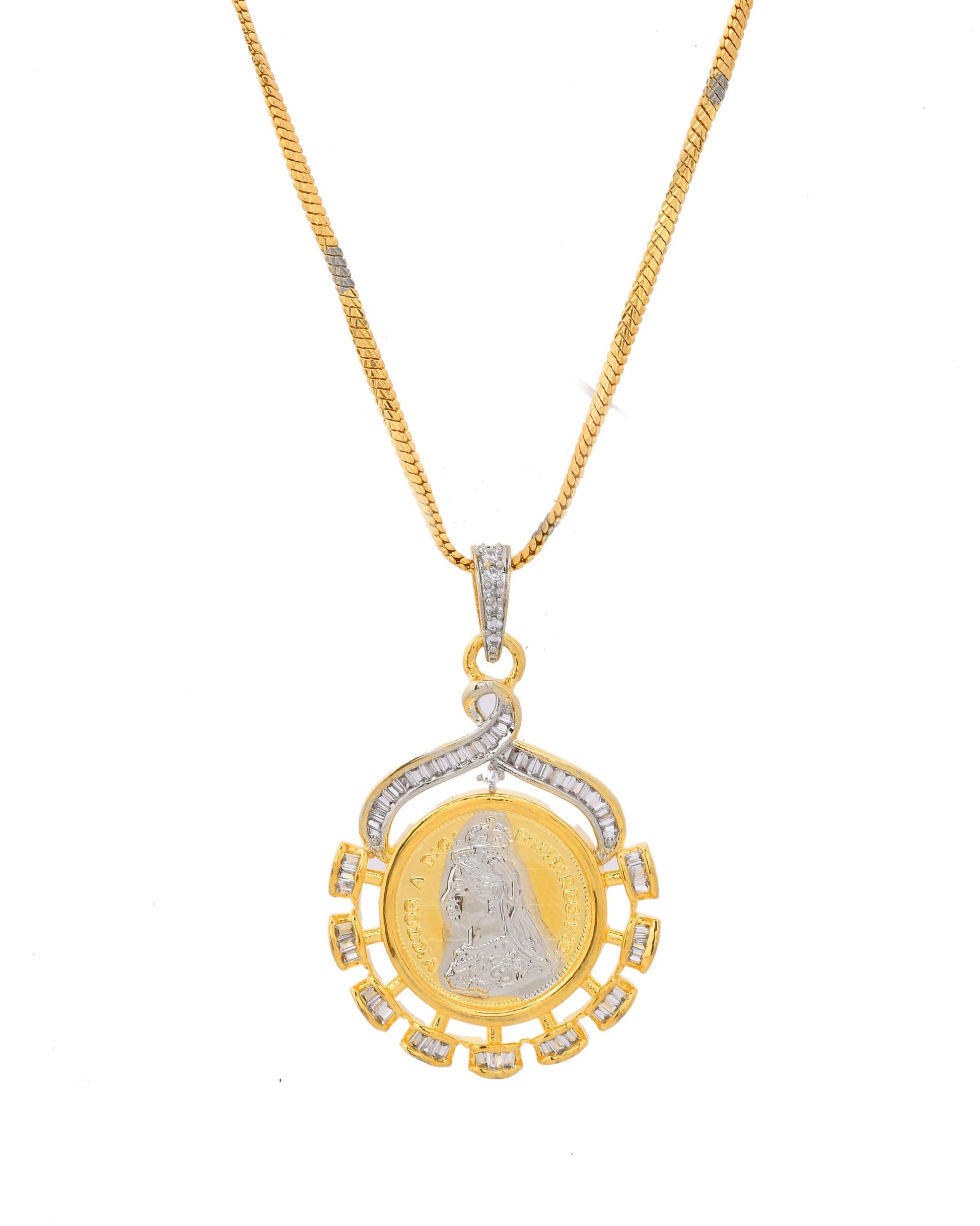 VOJ Dual Toned Ad-Studded Designer Chain Set VOJ (Valley Of Jewellery)