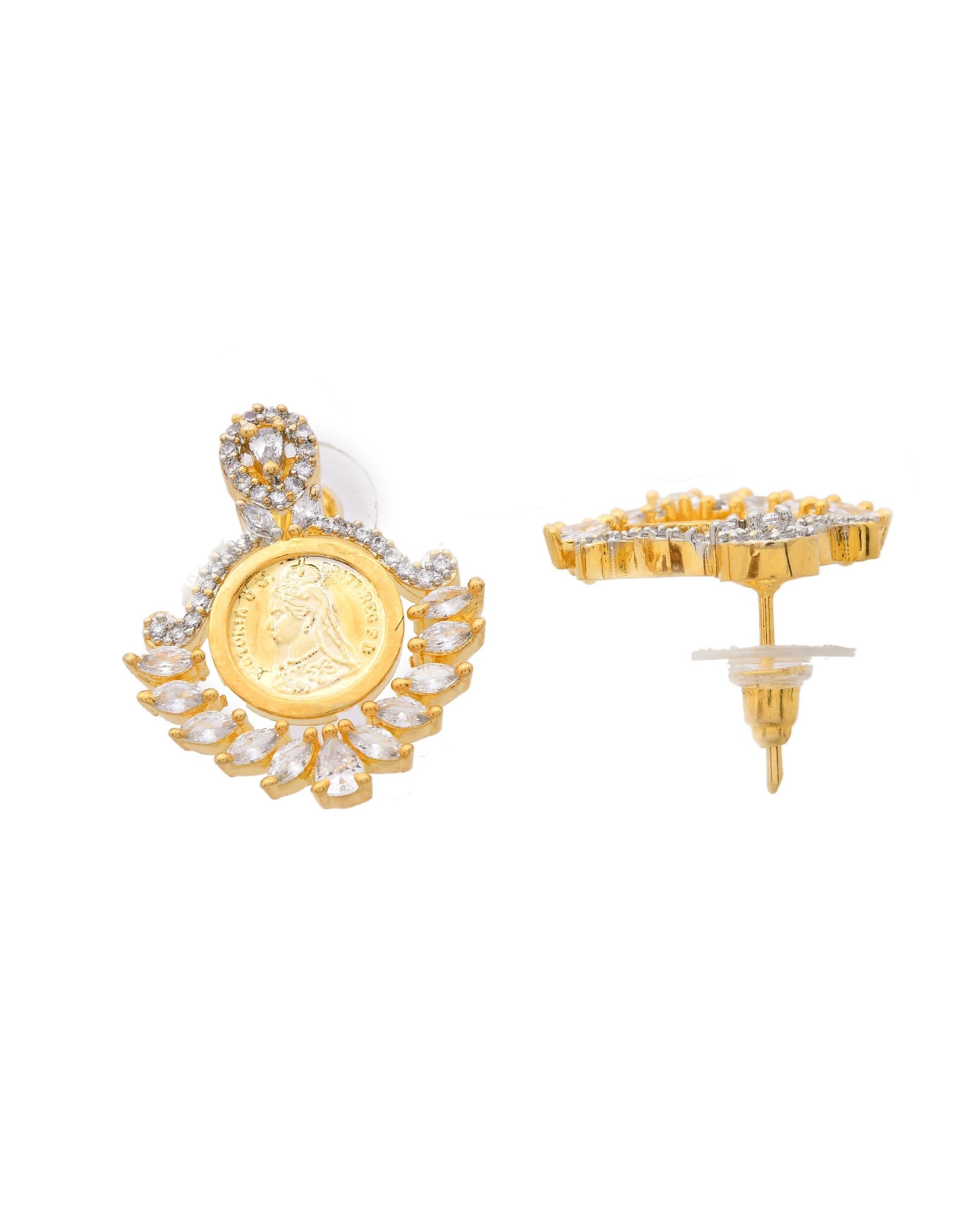 VOJ Dual Toned Ad-Studded Designer Pendant With Chain And Earrings Set VOJ (Valley Of Jewellery)