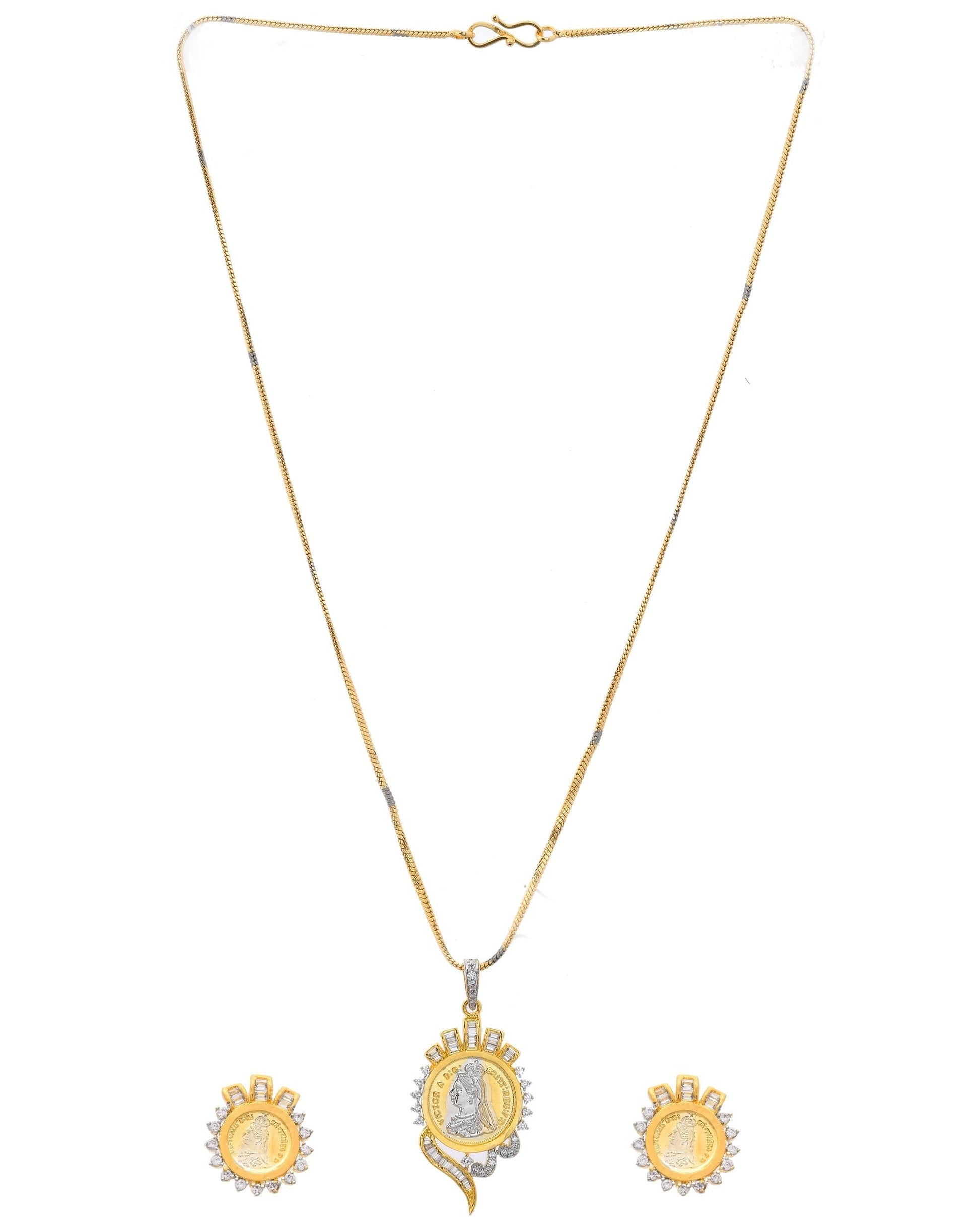 VOJ Dual Toned Ad-Studded Gold-Polished Coin Chain Set - Swadesiicart