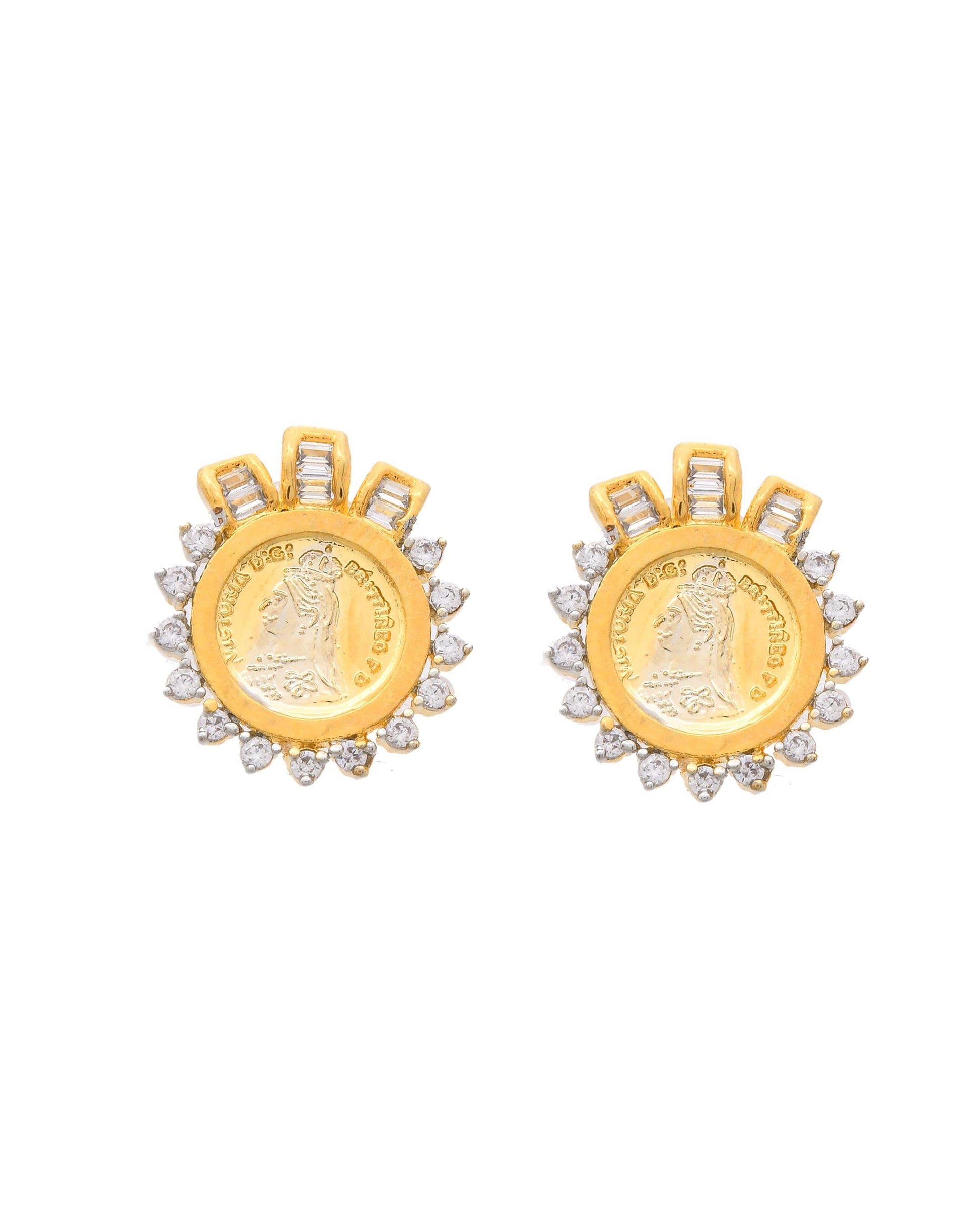 VOJ Dual Toned Ad-Studded Gold-Polished Coin Chain Set VOJ (Valley Of Jewellery)