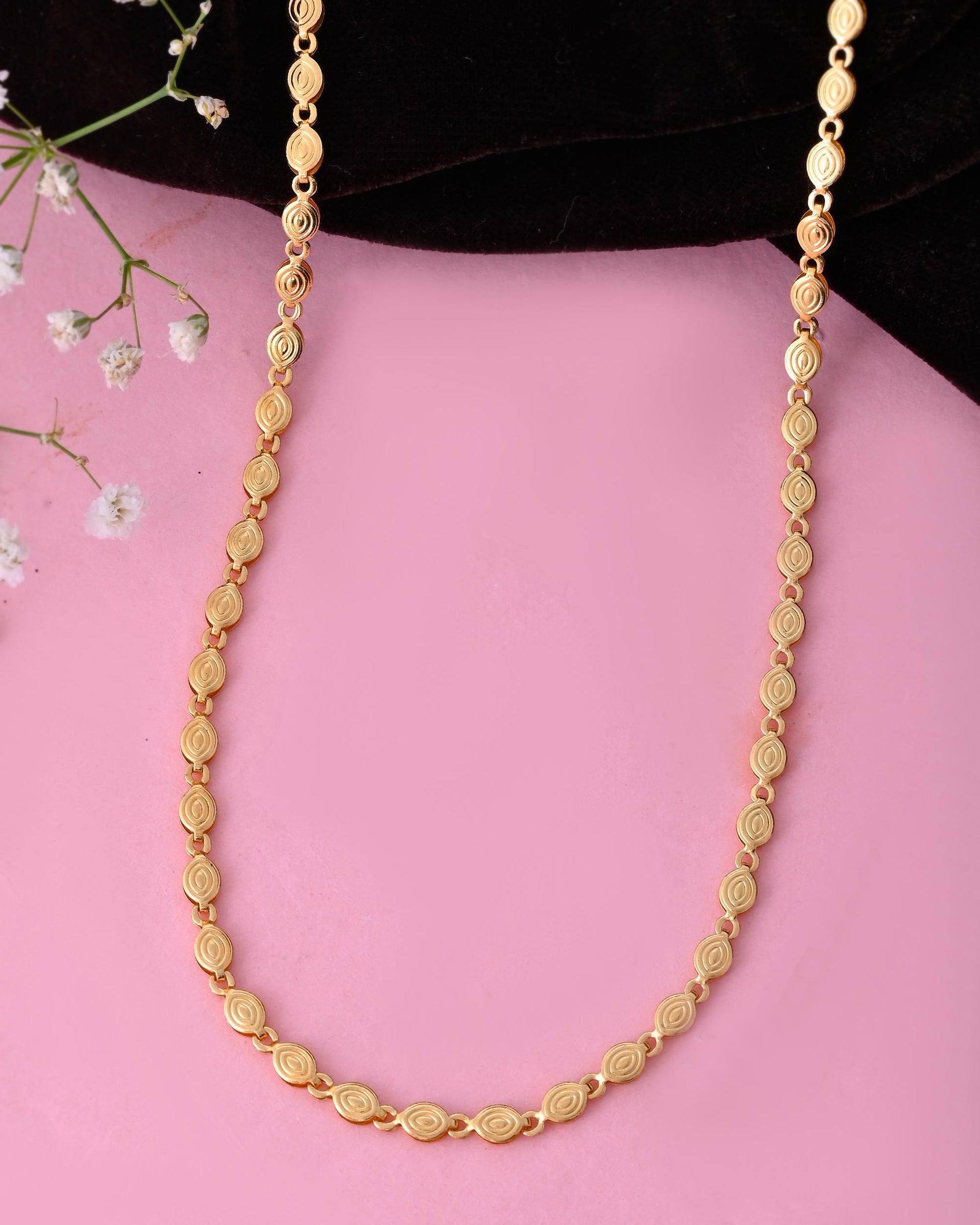VOJ Gold-Polished Designer Oval Women Chain 