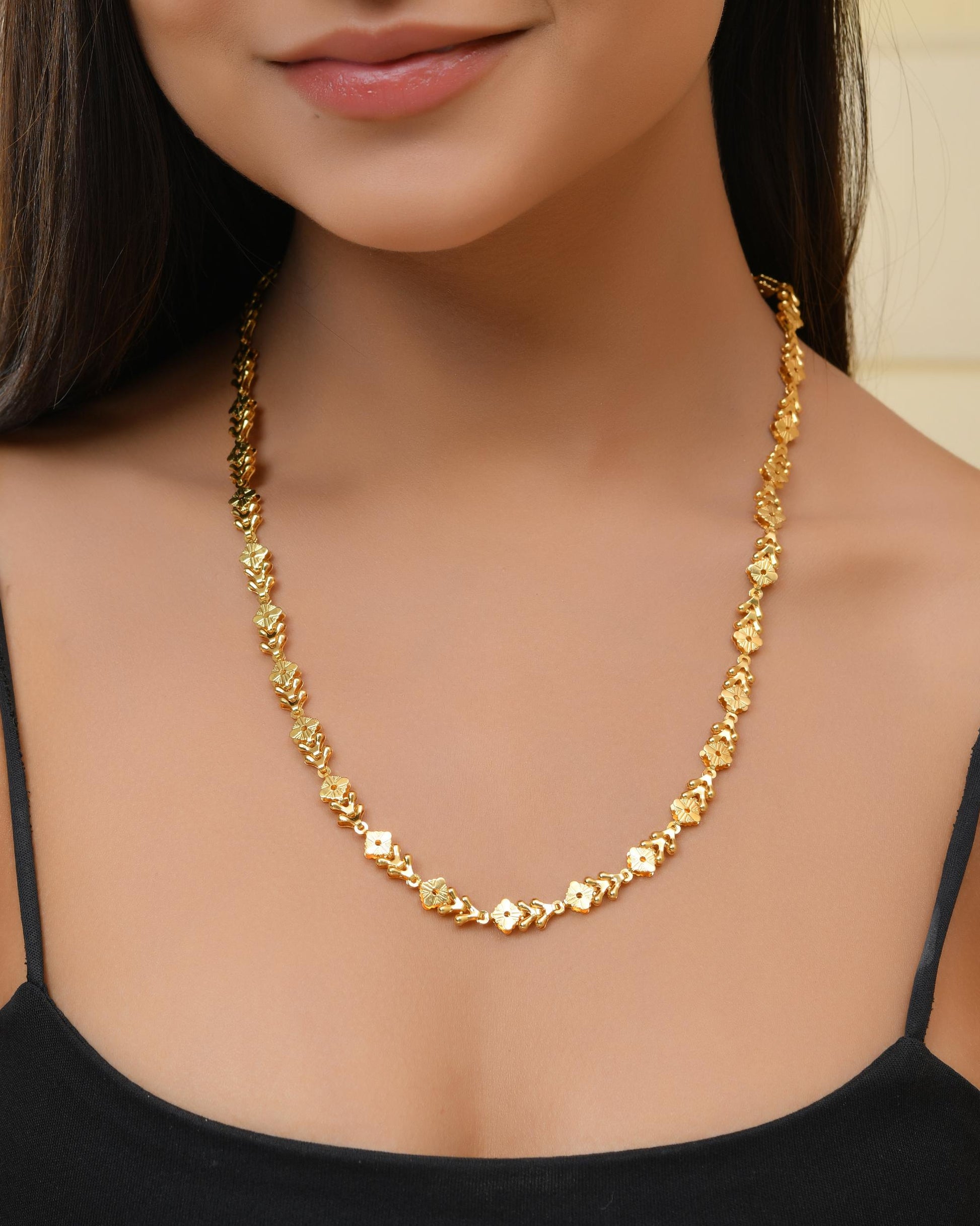 VOJ Gold-Polished Designer Square Women Chain 