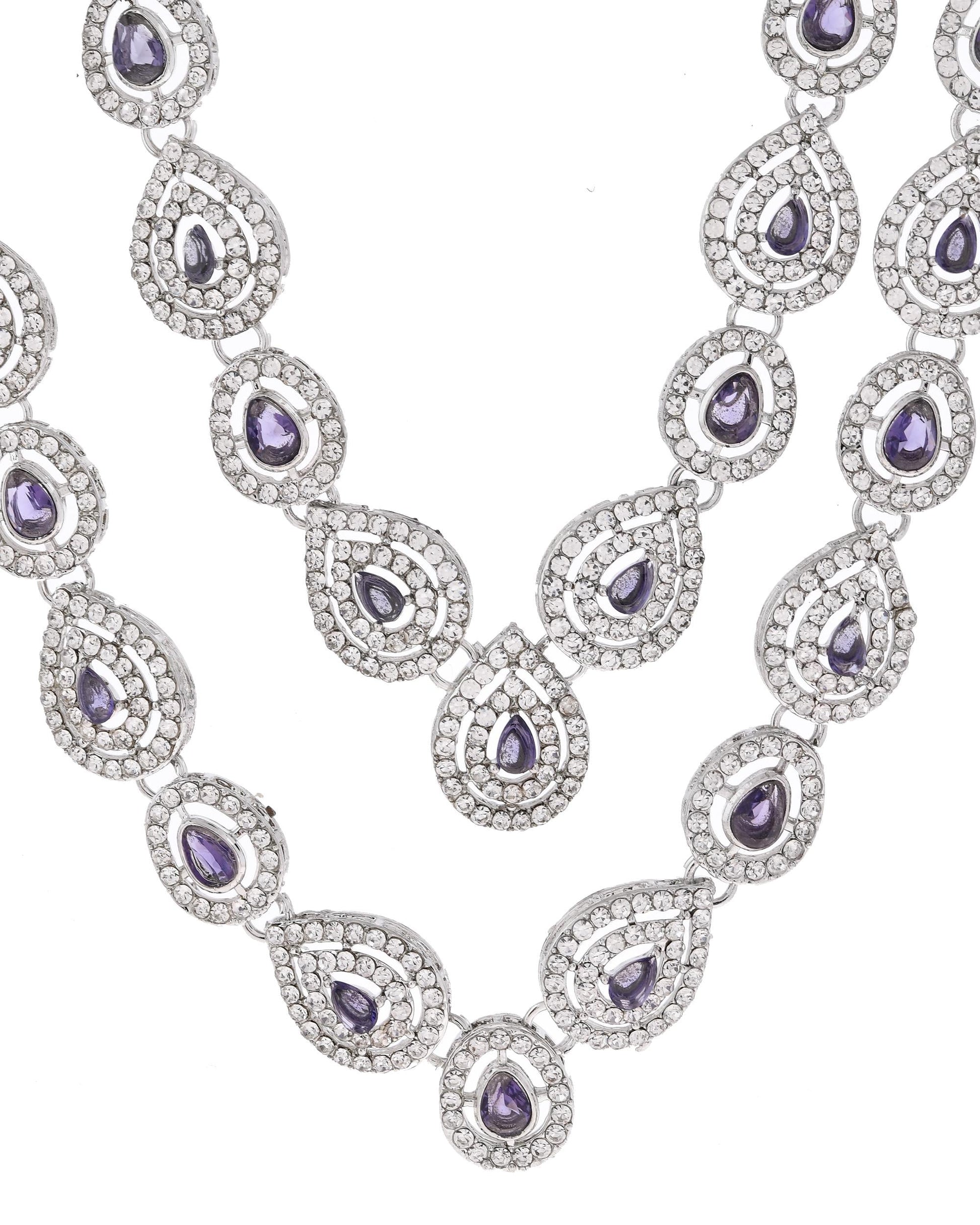 VOJ Silver Plated Stainless Steel American Diamond Studded Jewellery Set VOJ (Valley Of Jewellery)