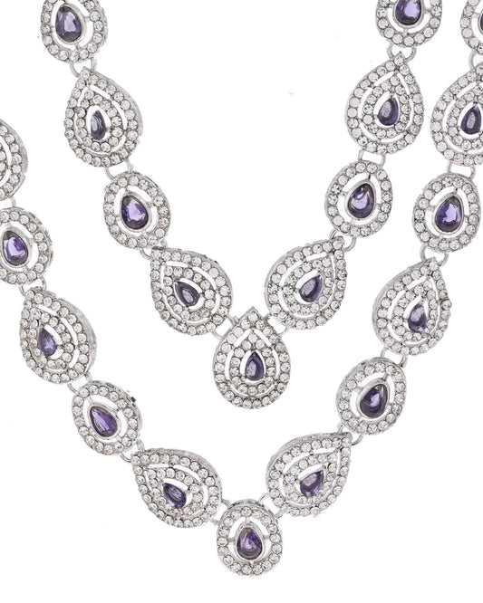 VOJ Silver Plated Stainless Steel American Diamond Studded Jewellery Set VOJ (Valley Of Jewellery)