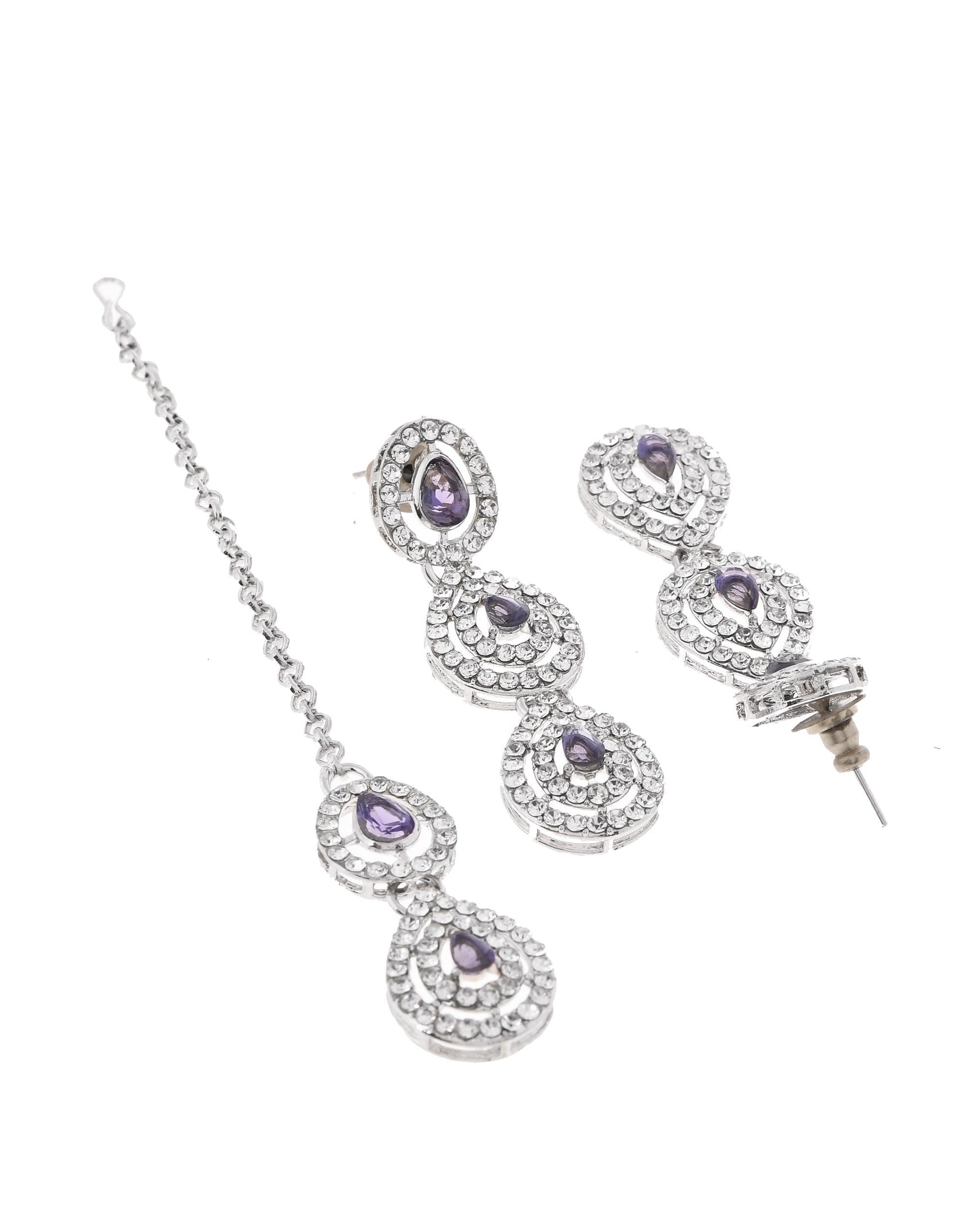 VOJ Silver Plated Stainless Steel American Diamond Studded Jewellery Set VOJ (Valley Of Jewellery)