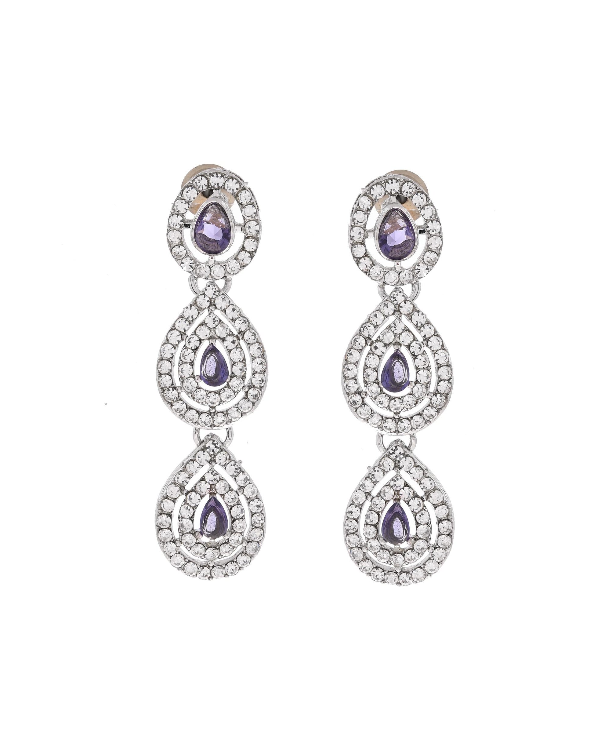 VOJ Silver Plated Stainless Steel American Diamond Studded Jewellery Set VOJ (Valley Of Jewellery)