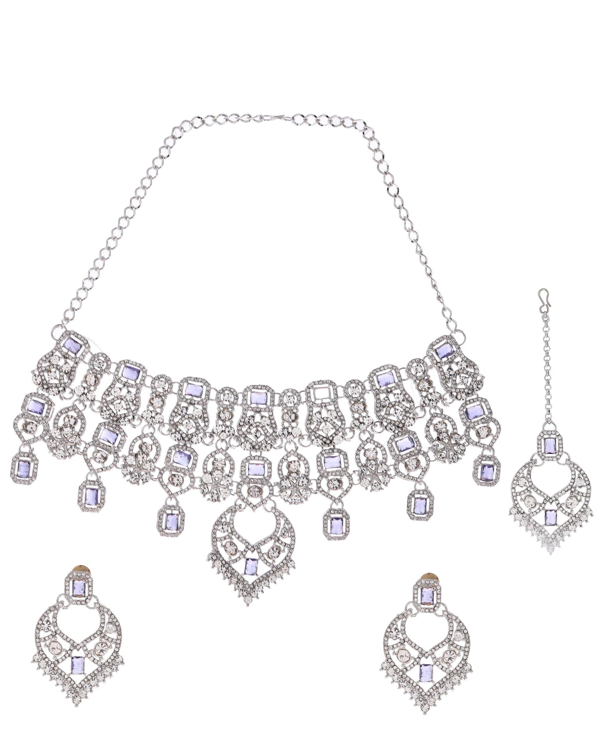 VOJ Silver-Plated American Diamond-Studded Jewellery Set VOJ (Valley Of Jewellery)