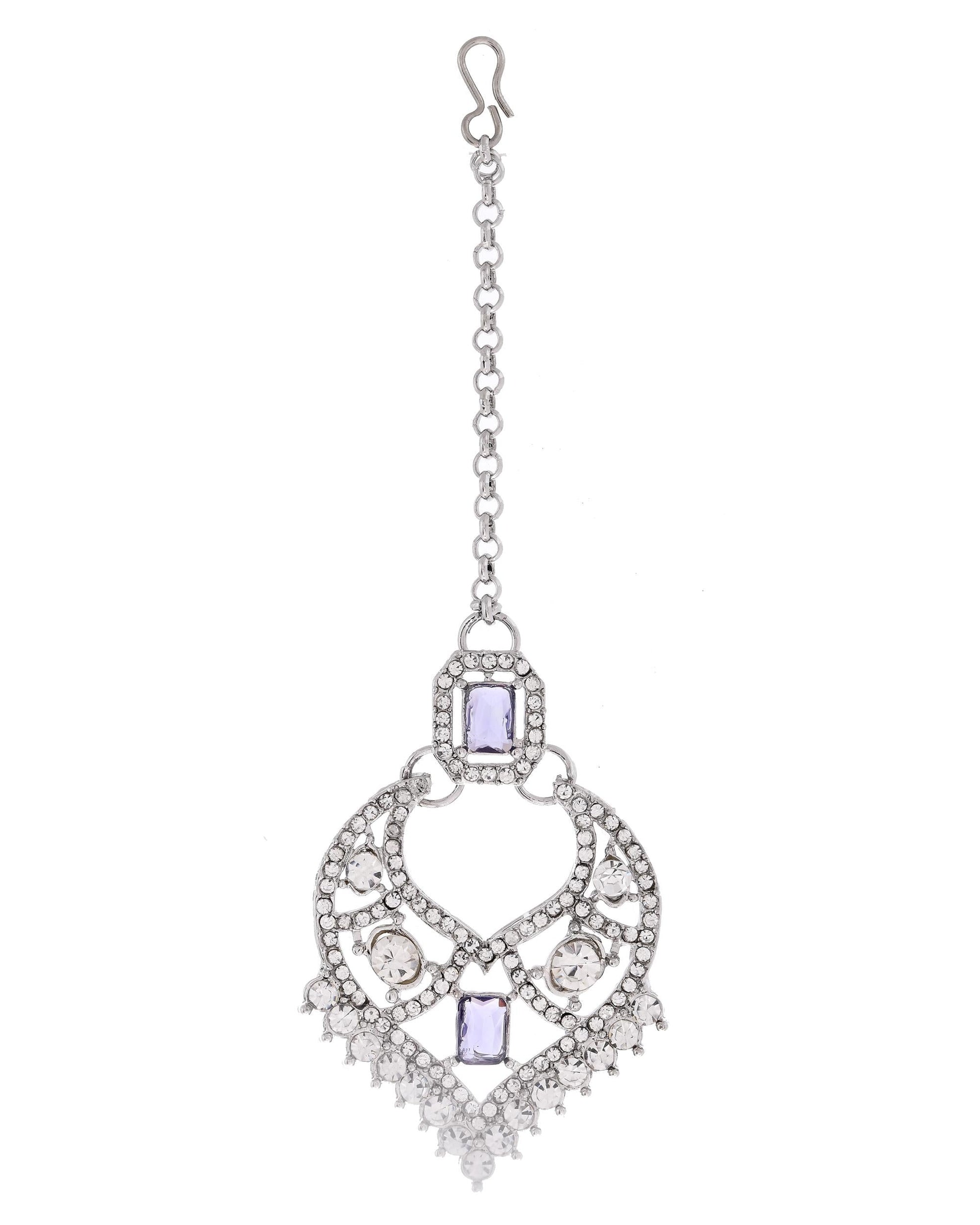 VOJ Silver-Plated American Diamond-Studded Jewellery Set VOJ (Valley Of Jewellery)