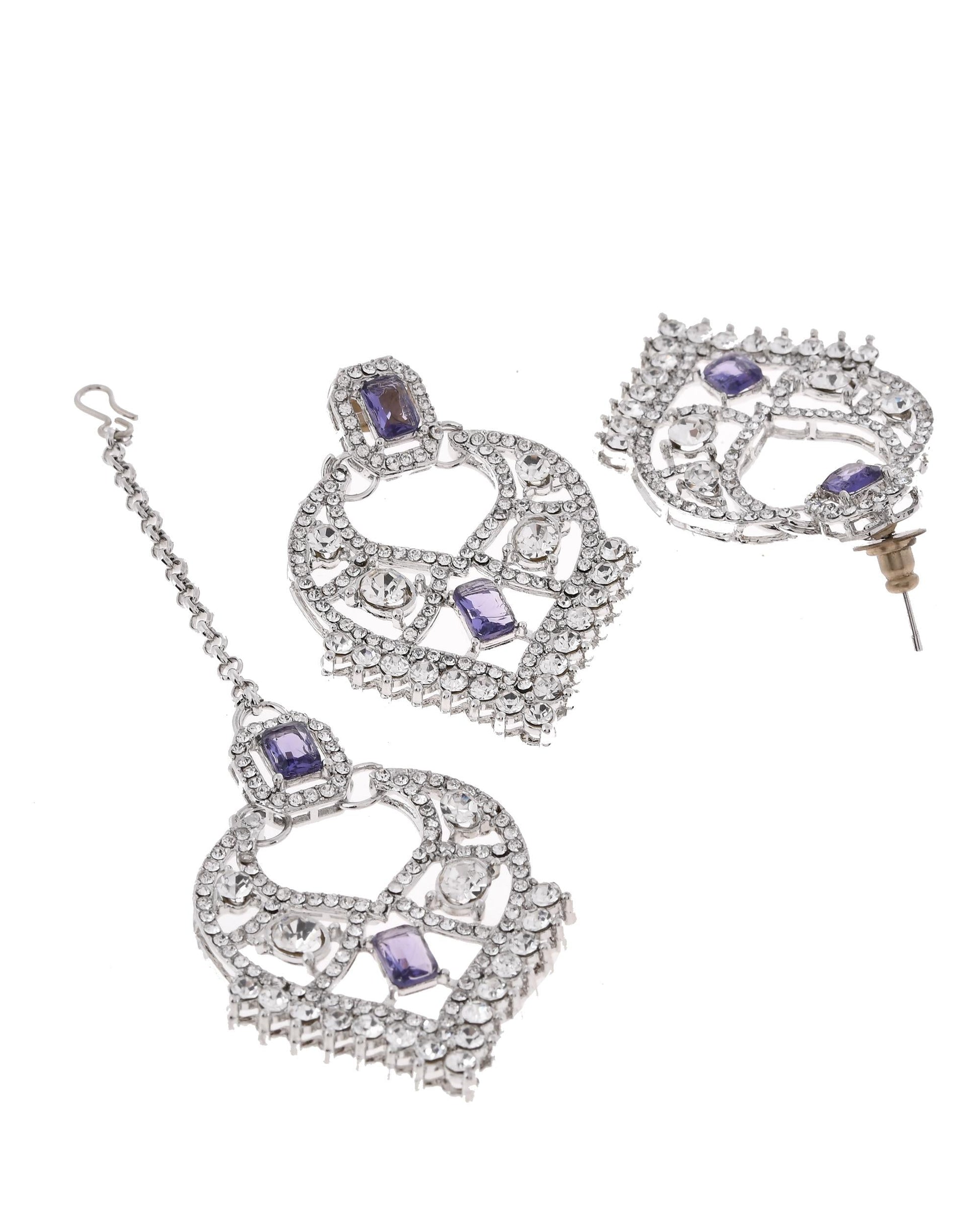 VOJ Silver-Plated American Diamond-Studded Jewellery Set VOJ (Valley Of Jewellery)