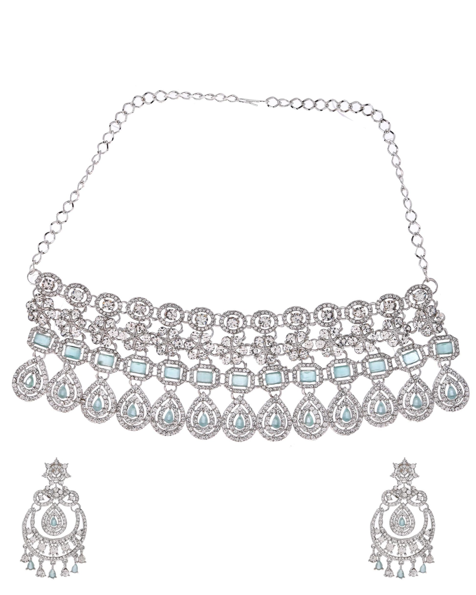 VOJ Silver-Plated American Diamond Studded Jewellery Set VOJ (Valley Of Jewellery)